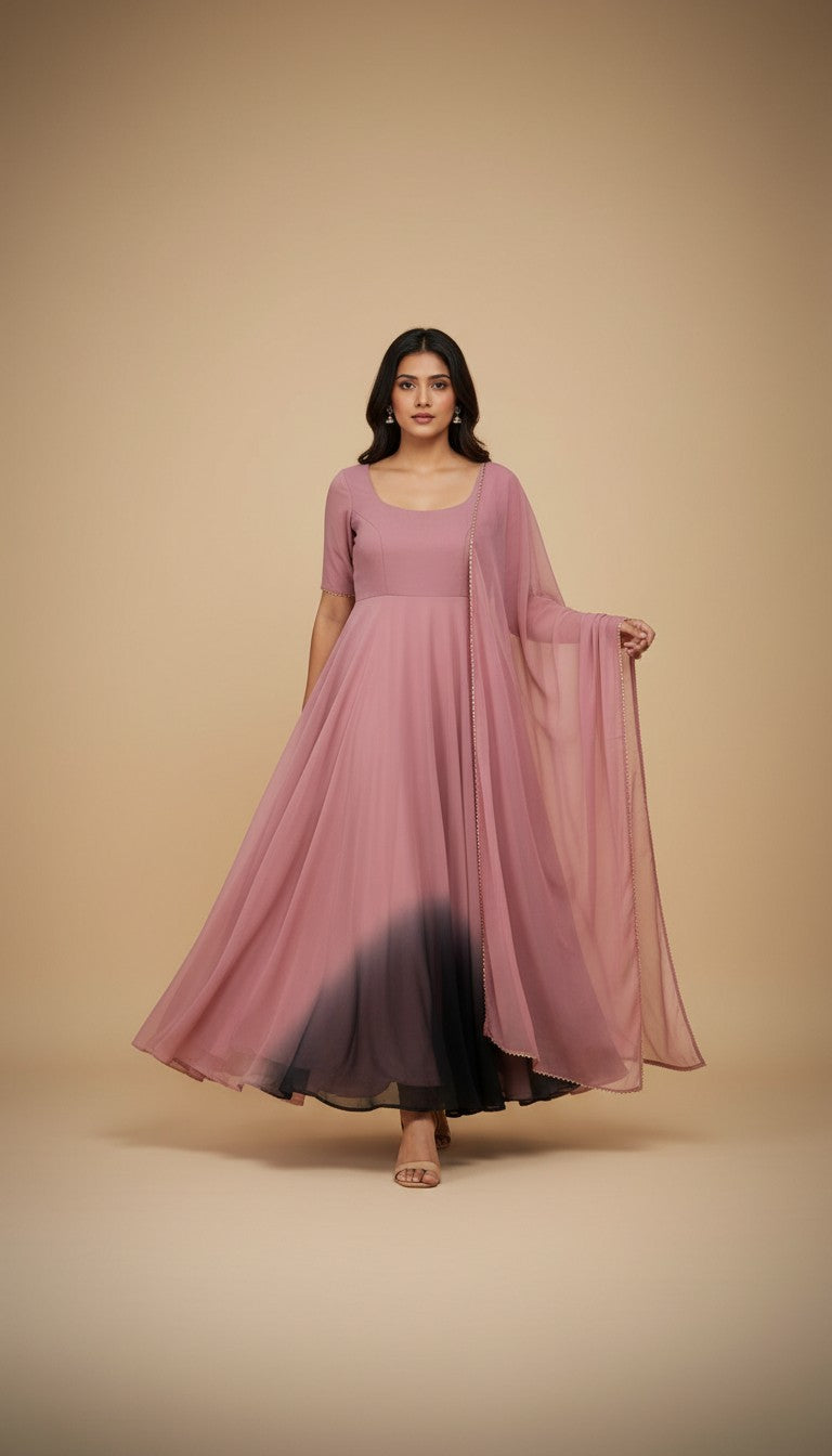 Snuggle Spot Heavy Pure Soft Fox Georgette Colorful Peach and Black Suit