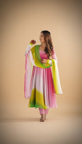 Snuggle Spot Heavy Pure Soft Fox Georgette Colorful White Pink Padding Suit