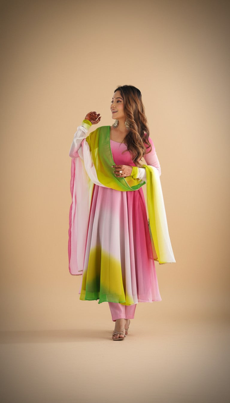 Snuggle Spot Heavy Pure Soft Fox Georgette Colorful White Pink Padding Suit