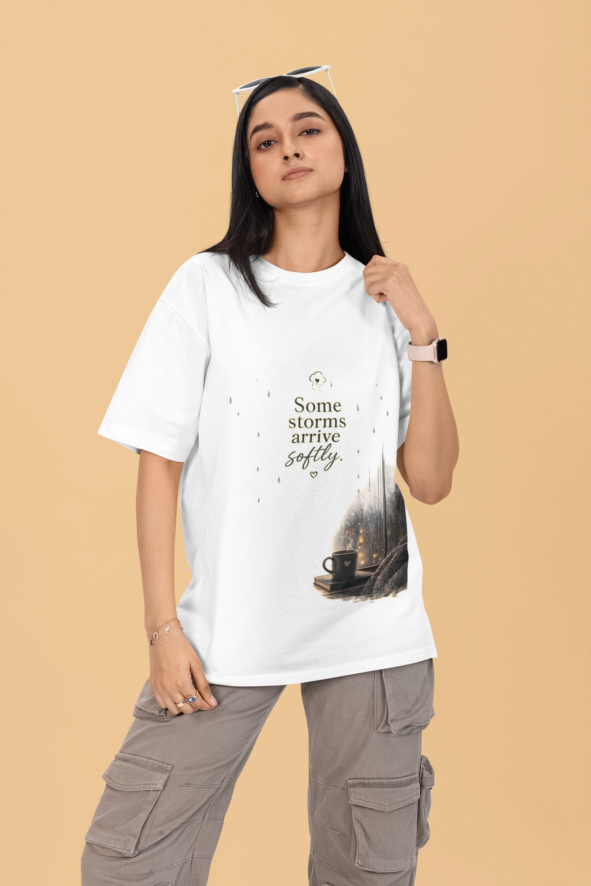 Snuggle Spot Some Storms Arrive Softly Lighter Shade Unisex Oversized T-Shirt