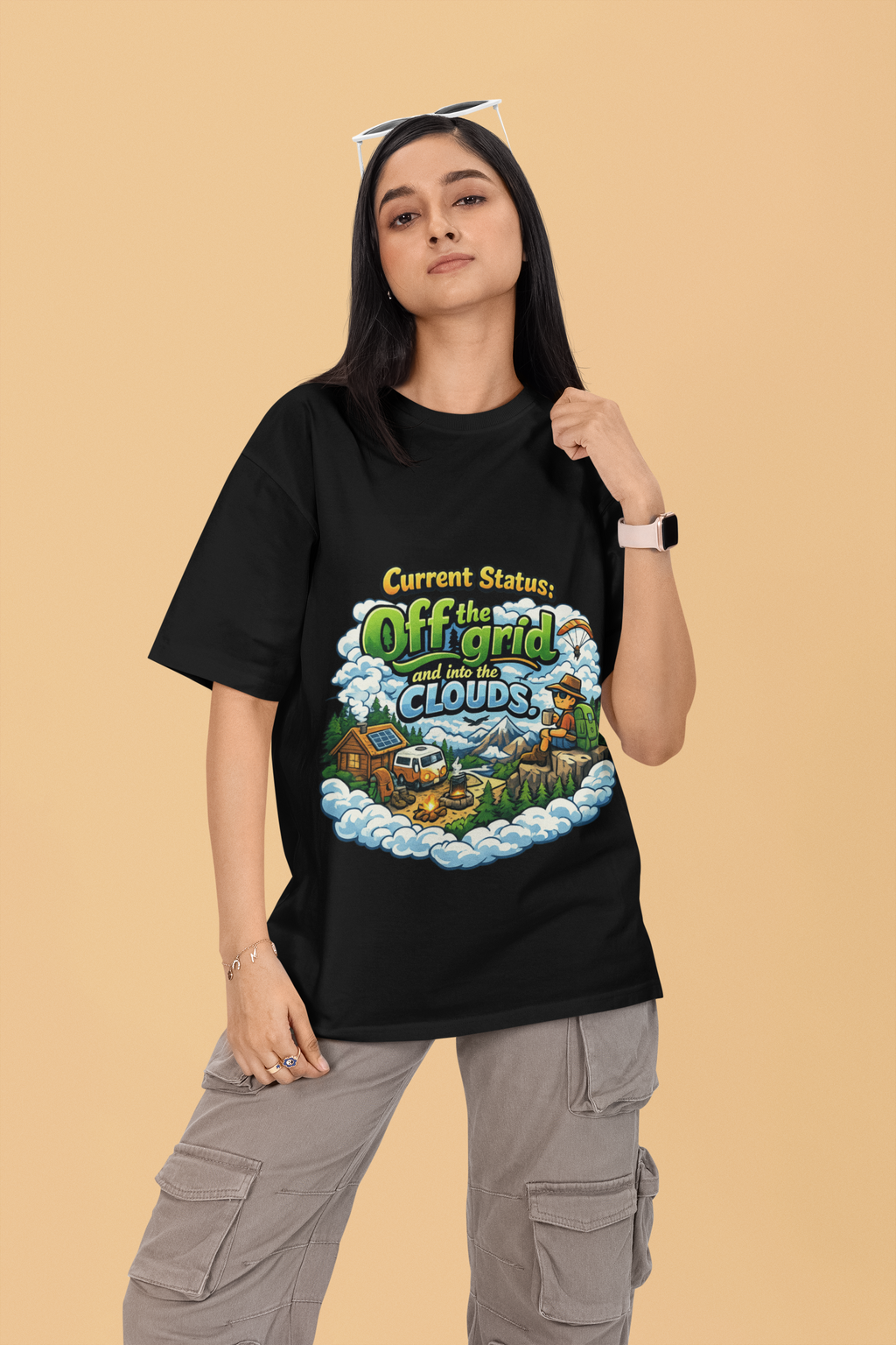 Snuggle Spot Current Status Mixed Shade Unisex Oversized T-Shirt