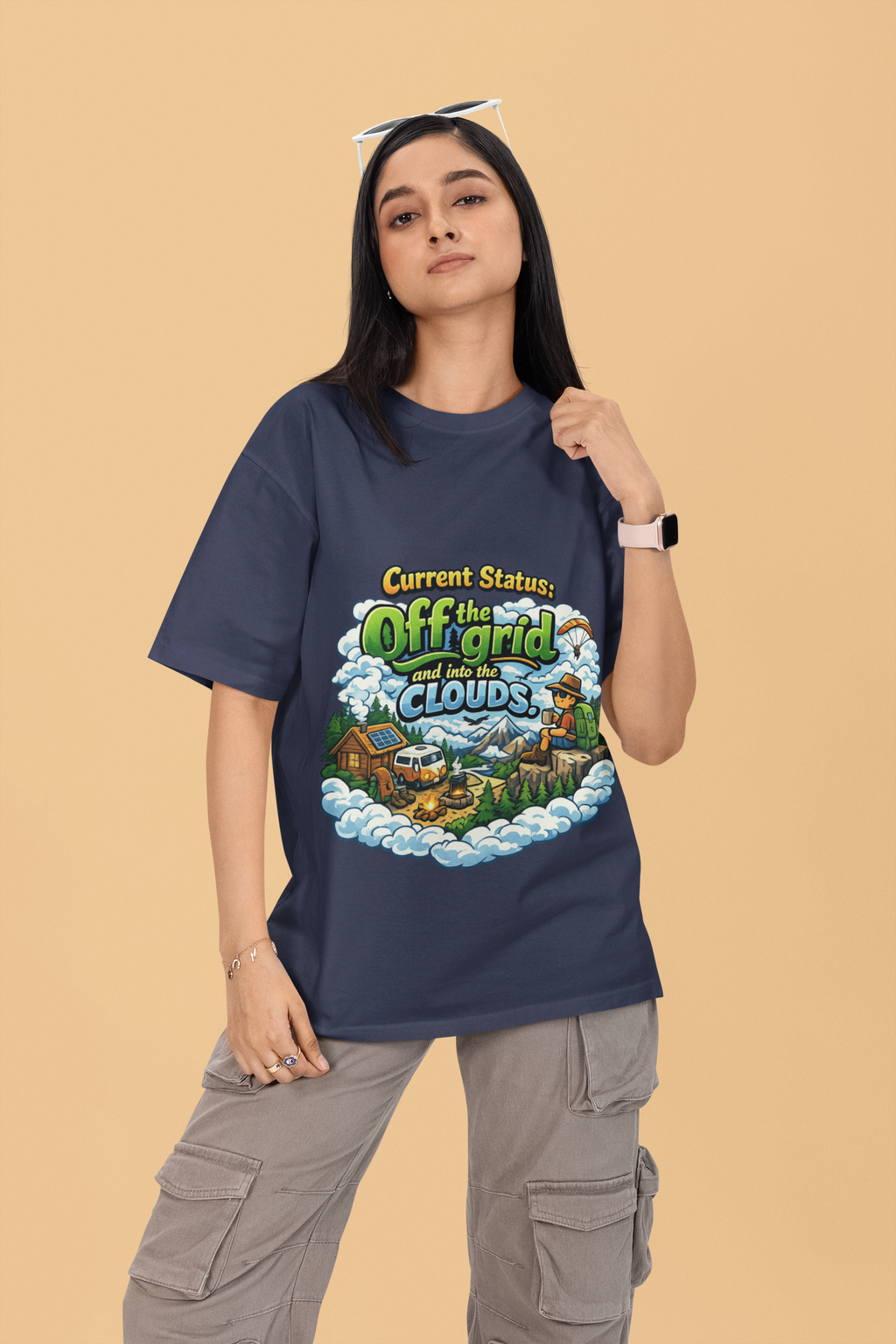 Snuggle Spot Current Status Mixed Shade Unisex Oversized T-Shirt