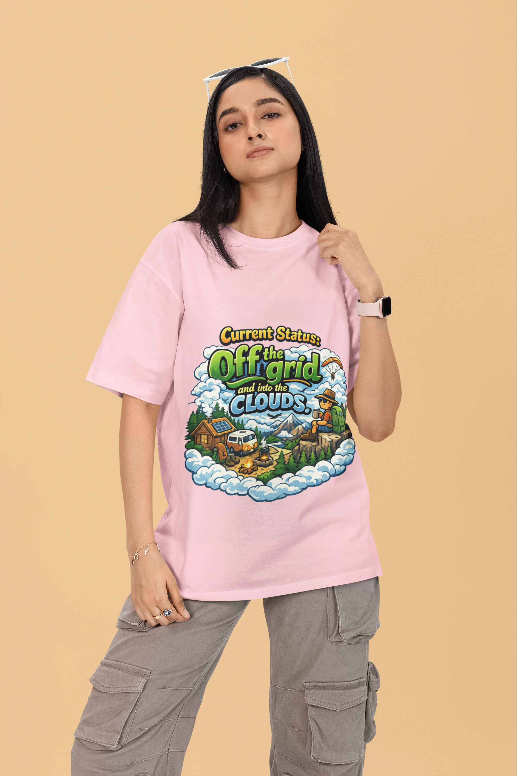 Snuggle Spot Current Status Mixed Shade Unisex Oversized T-Shirt