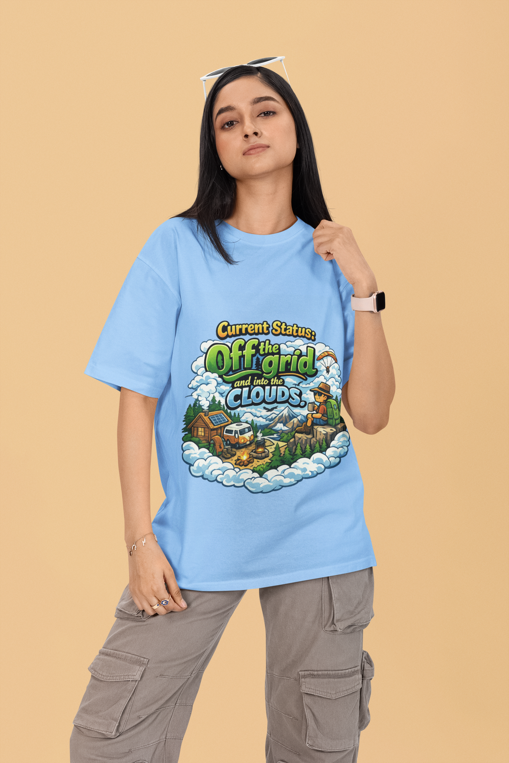 Snuggle Spot Current Status Mixed Shade Unisex Oversized T-Shirt