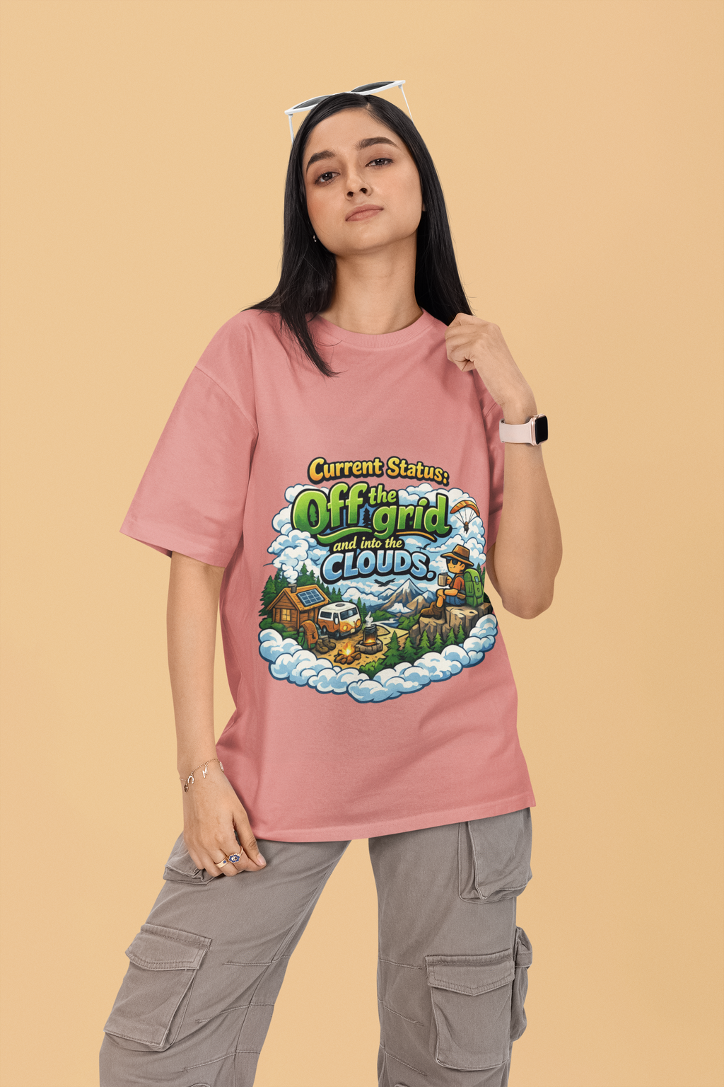 Snuggle Spot Current Status Mixed Shade Unisex Oversized T-Shirt