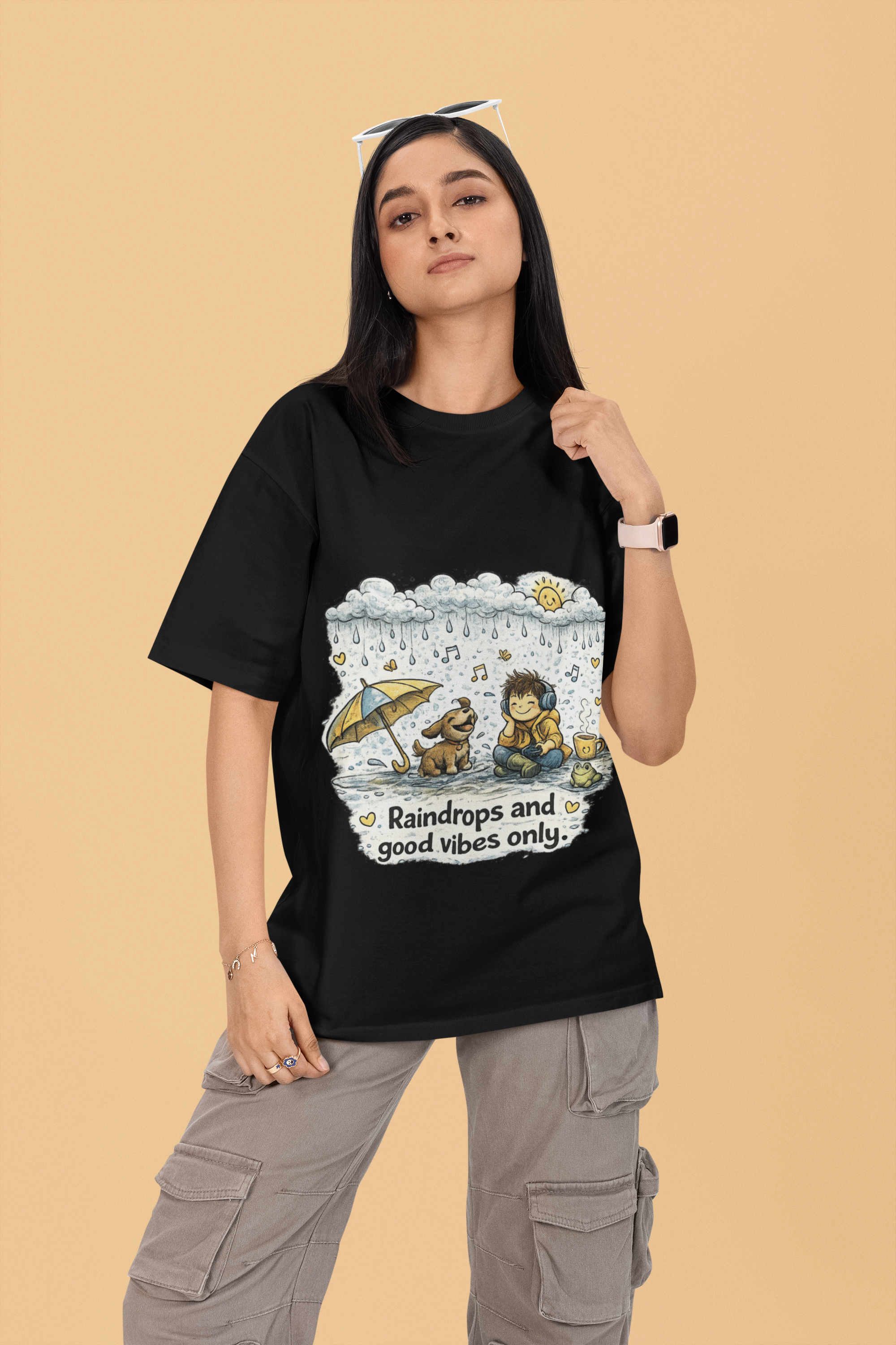 Snuggle Spot Raindrops And Good Vibes Only Mixed Share Unisex Oversized T-Shirt