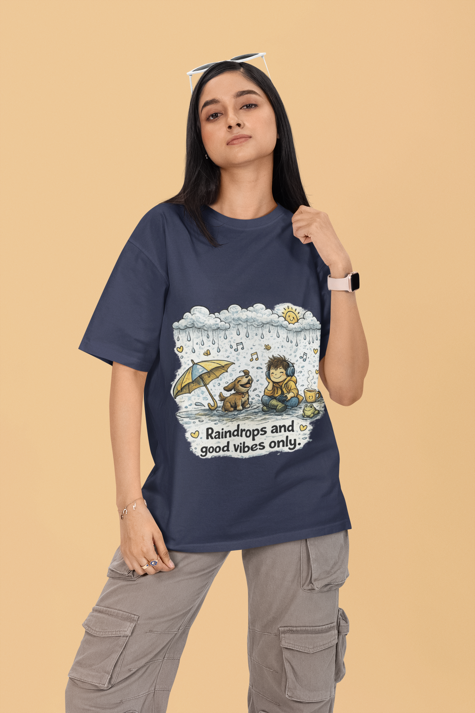 Snuggle Spot Raindrops And Good Vibes Only Mixed Share Unisex Oversized T-Shirt