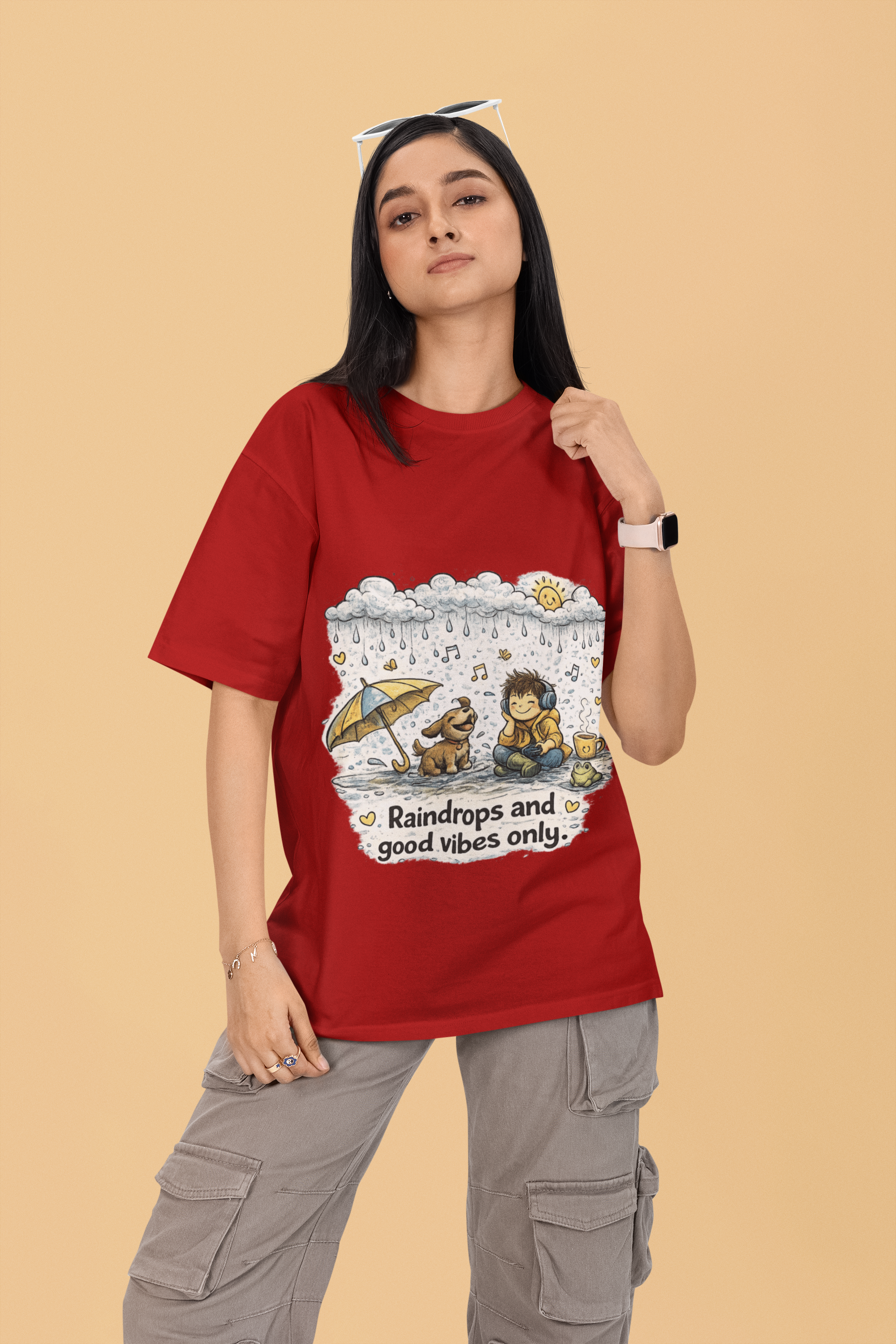 Snuggle Spot Raindrops And Good Vibes Only Mixed Share Unisex Oversized T-Shirt
