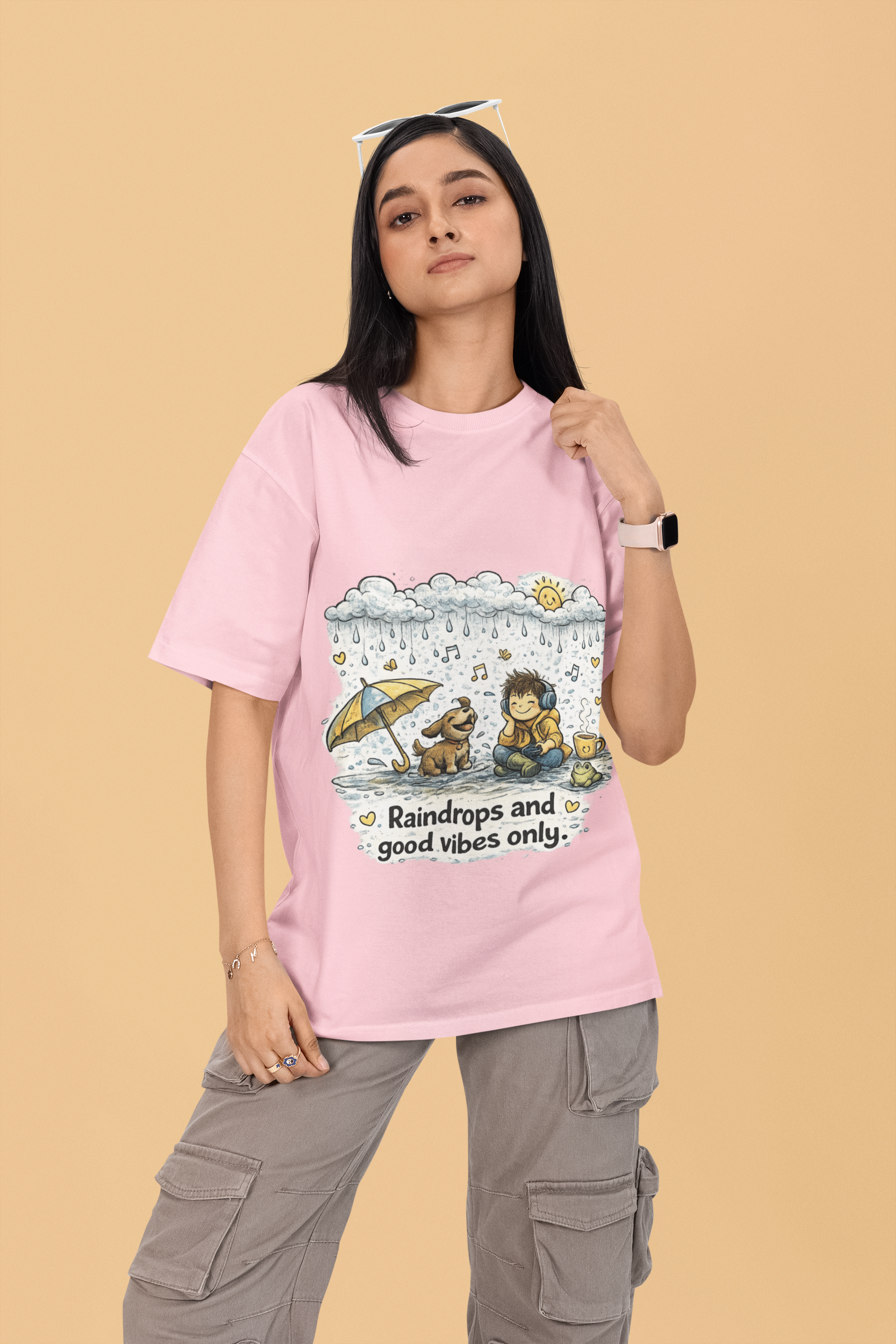 Snuggle Spot Raindrops And Good Vibes Only Mixed Share Unisex Oversized T-Shirt