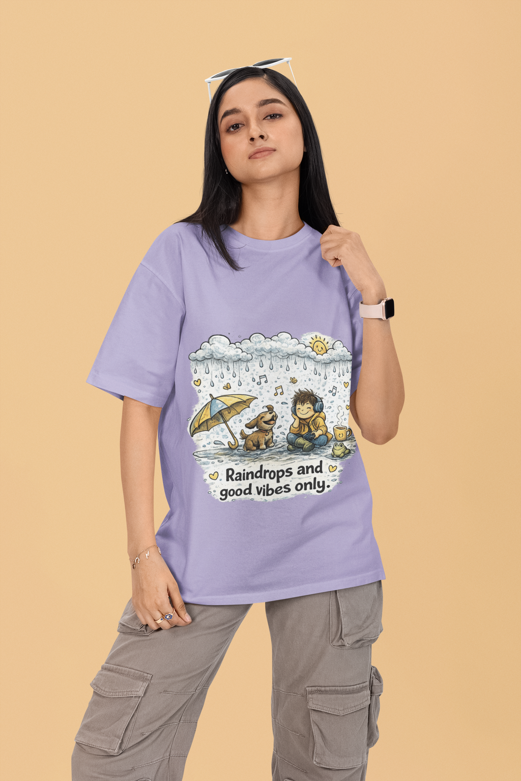 Snuggle Spot Raindrops And Good Vibes Only Mixed Share Unisex Oversized T-Shirt