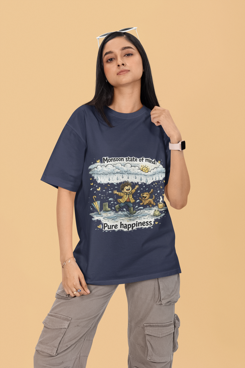 Snuggle Spot Monsoon State of mind Mixed Shade Unisex Terry Oversized T-Shirt