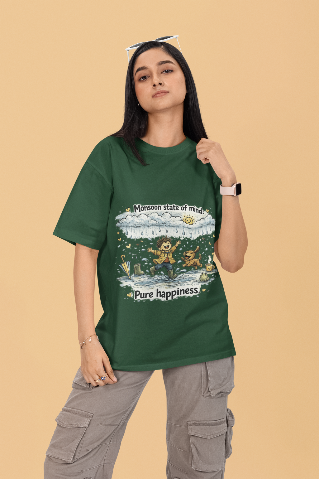Snuggle Spot Monsoon State of mind Mixed Shade Unisex Terry Oversized T-Shirt
