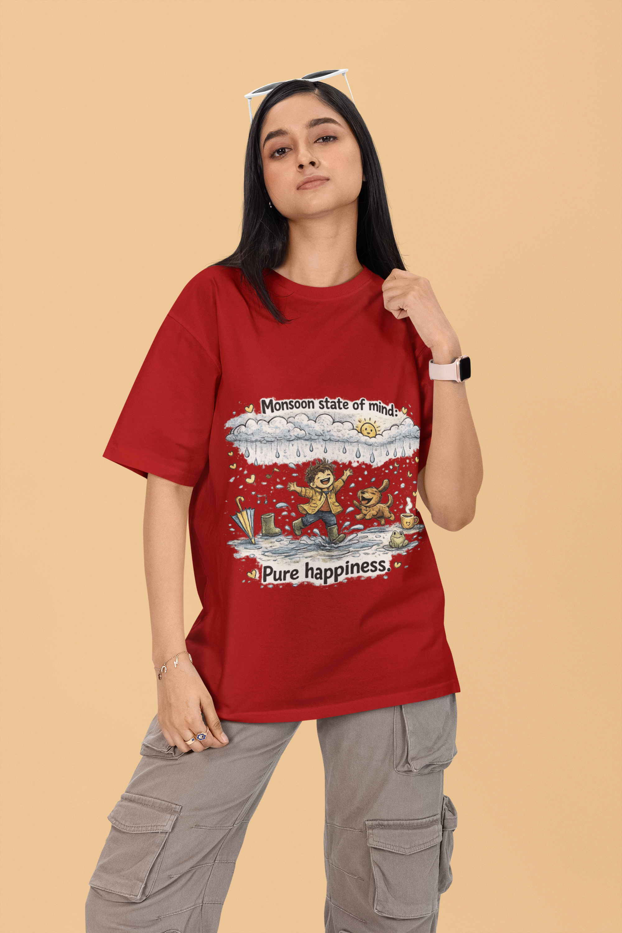 Snuggle Spot Monsoon State of mind Mixed Shade Unisex Terry Oversized T-Shirt