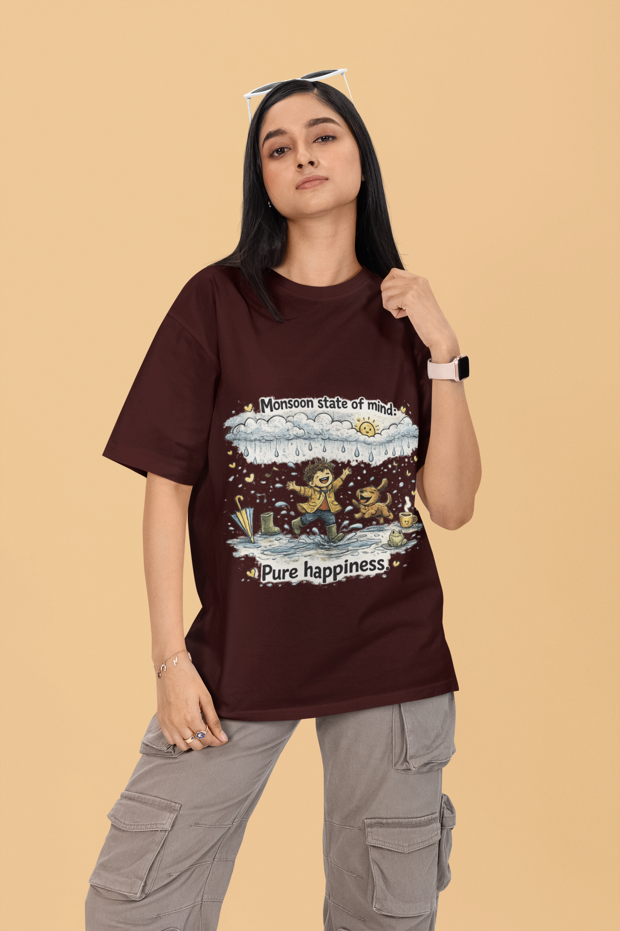 Snuggle Spot Monsoon State of mind Mixed Shade Unisex Terry Oversized T-Shirt