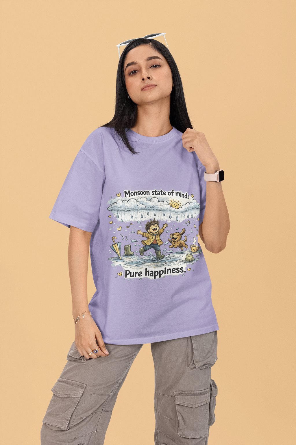 Snuggle Spot Monsoon State of mind Mixed Shade Unisex Terry Oversized T-Shirt