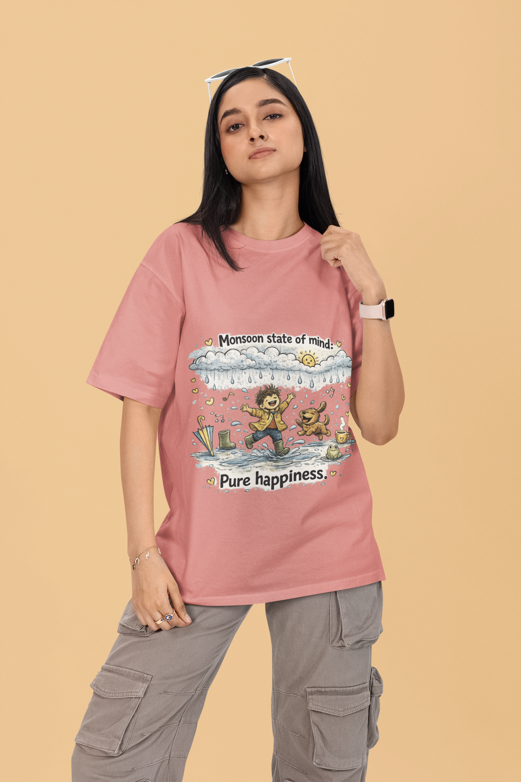Snuggle Spot Monsoon State of mind Mixed Shade Unisex Terry Oversized T-Shirt