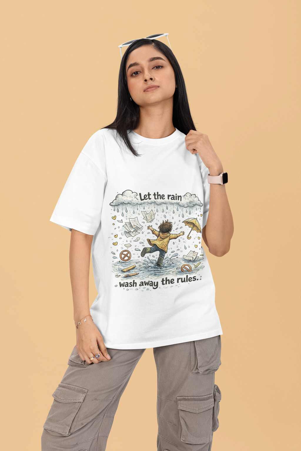 Snuggle Spot Let the rain wash away the rules Mixed Shade Unisex Oversized T-Shirt