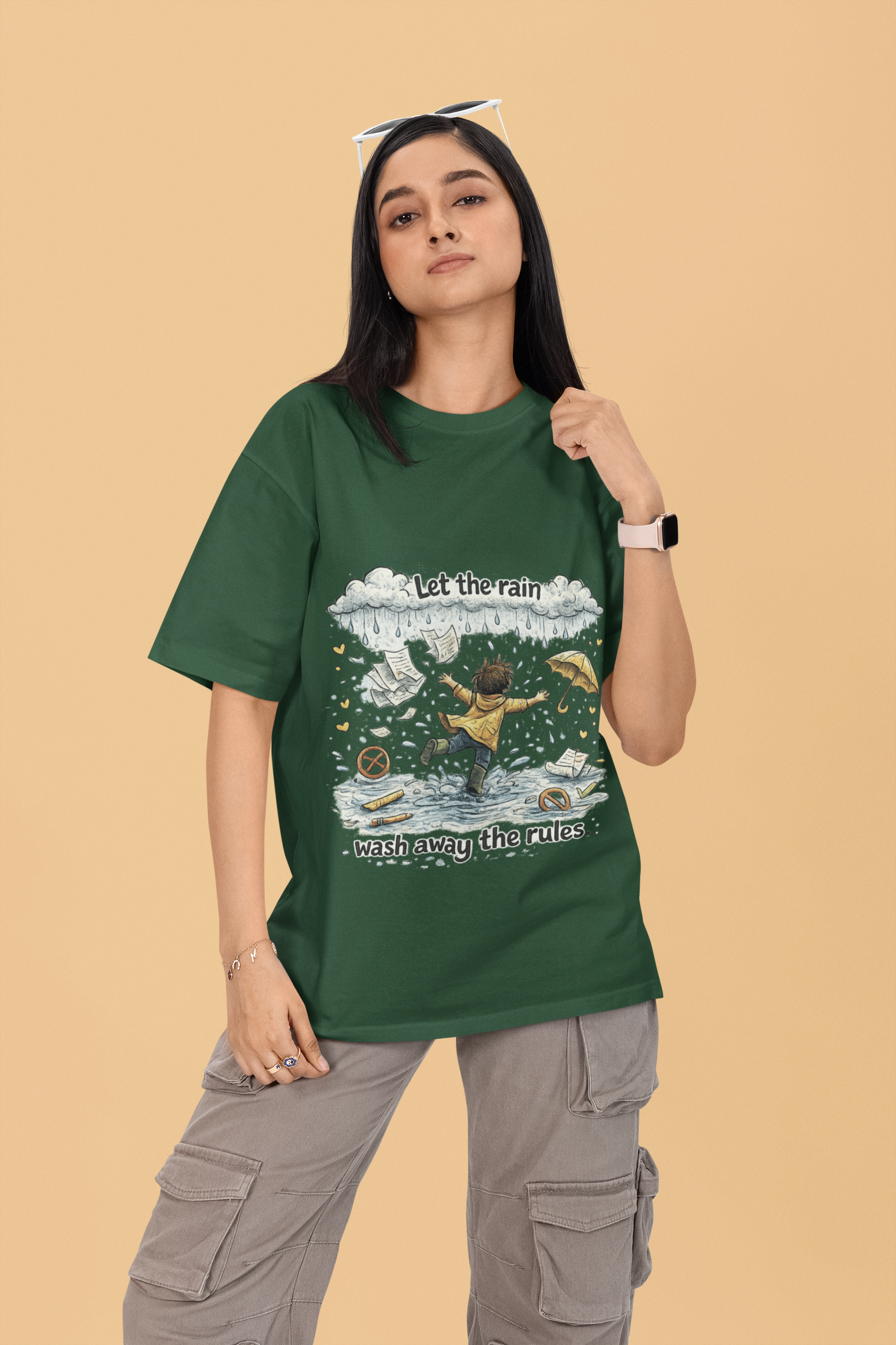 Snuggle Spot Let the rain wash away the rules Mixed Shade Unisex Oversized T-Shirt