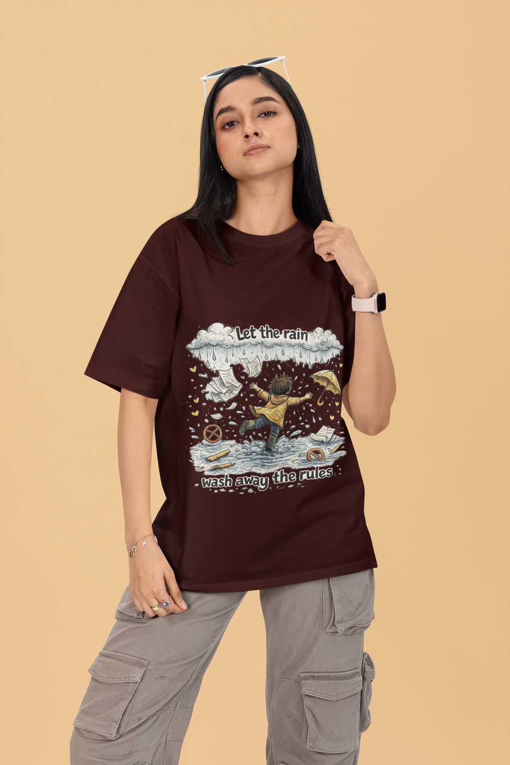 Snuggle Spot Let the rain wash away the rules Mixed Shade Unisex Oversized T-Shirt