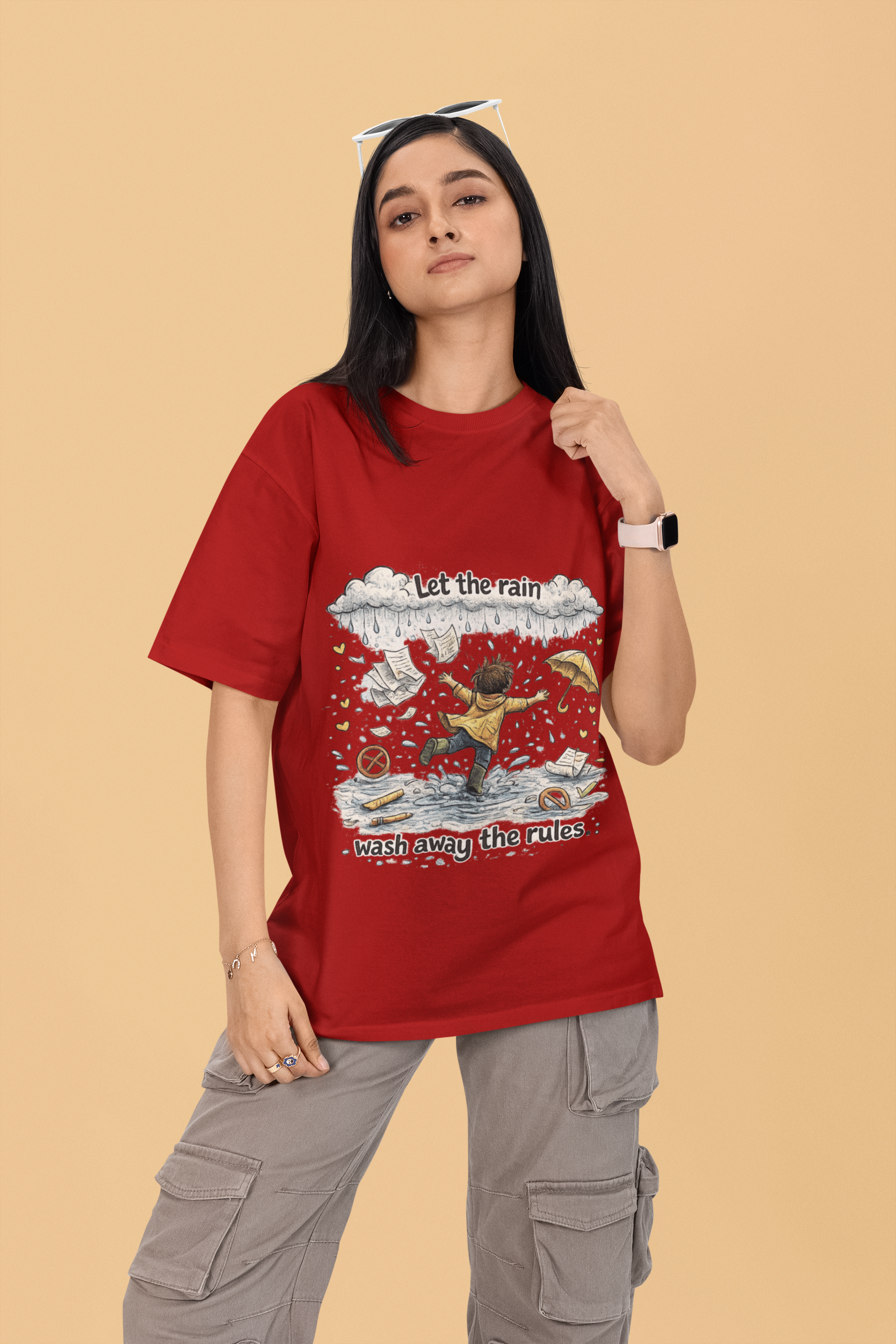Snuggle Spot Let the rain wash away the rules Mixed Shade Unisex Oversized T-Shirt