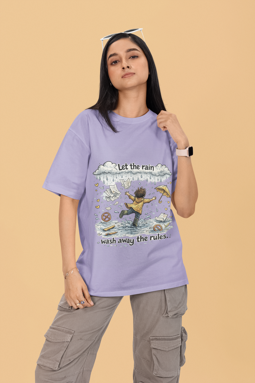 Snuggle Spot Let the rain wash away the rules Mixed Shade Unisex Oversized T-Shirt