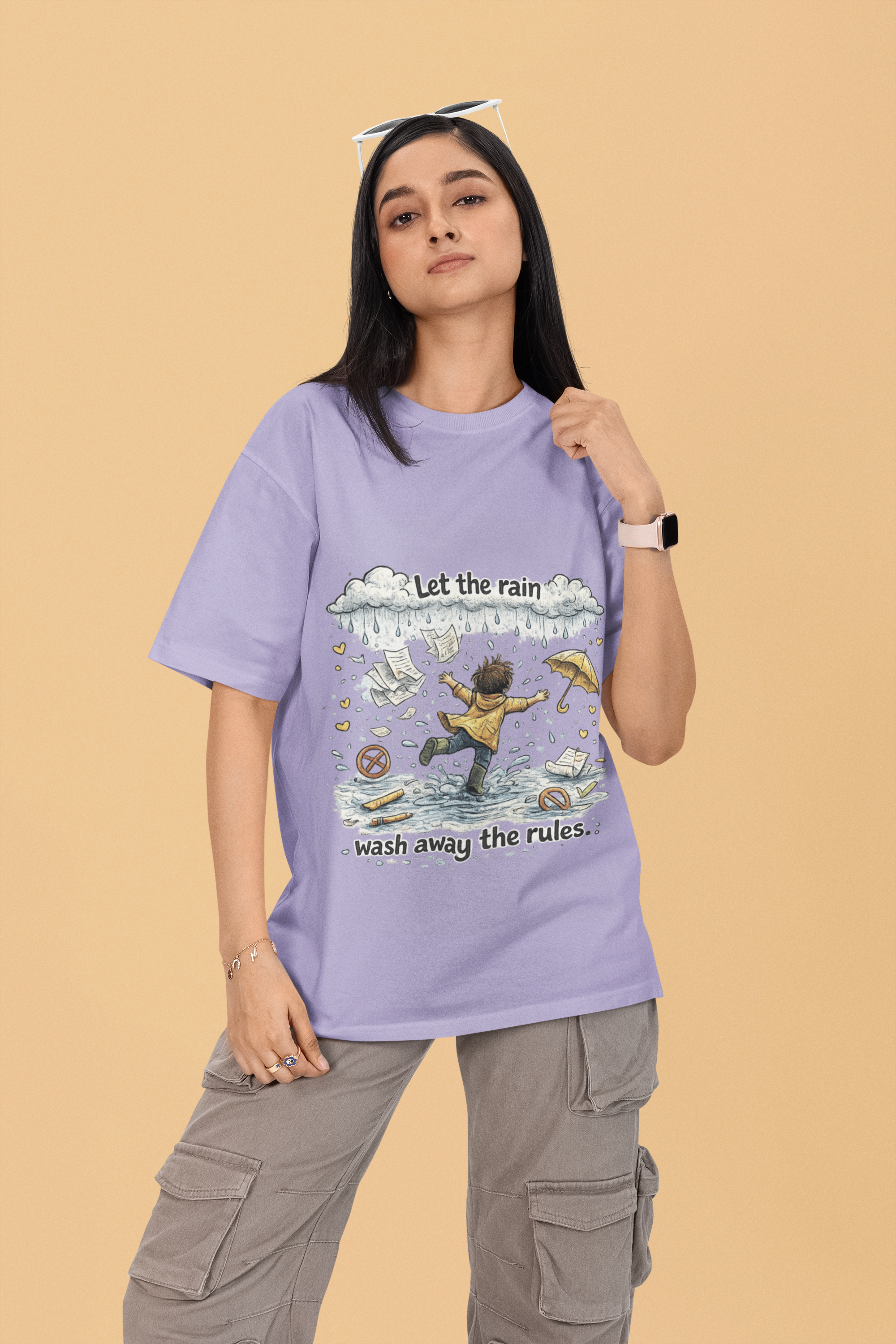 Snuggle Spot Let the rain wash away the rules Mixed Shade Unisex Oversized T-Shirt