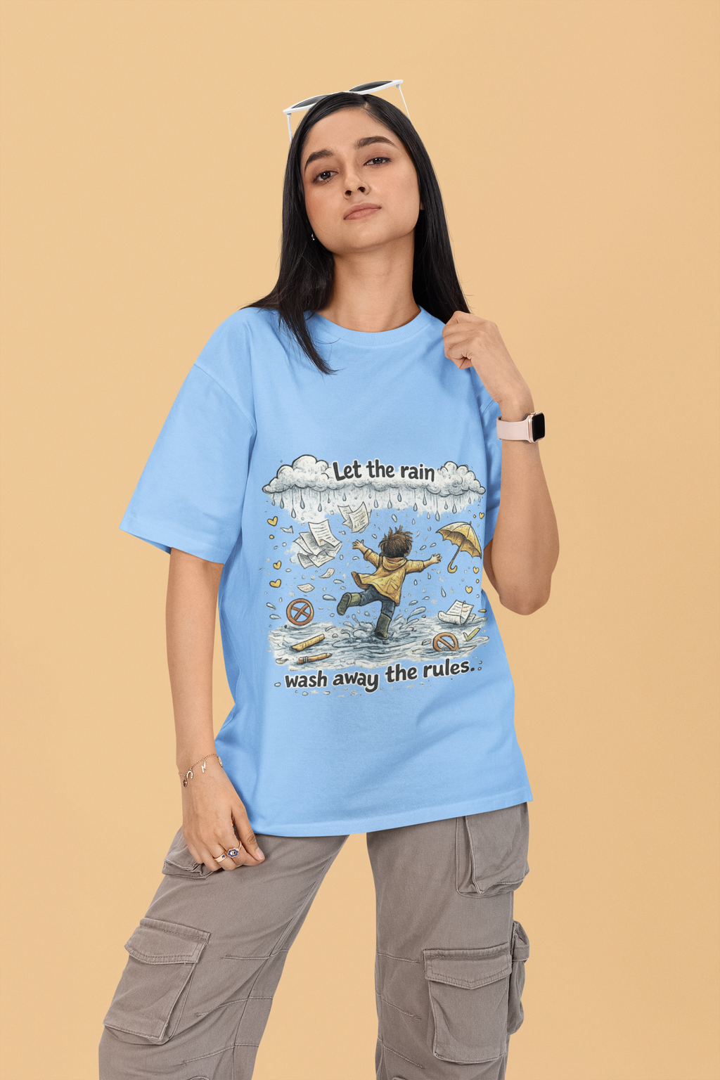 Snuggle Spot Let the rain wash away the rules Mixed Shade Unisex Oversized T-Shirt