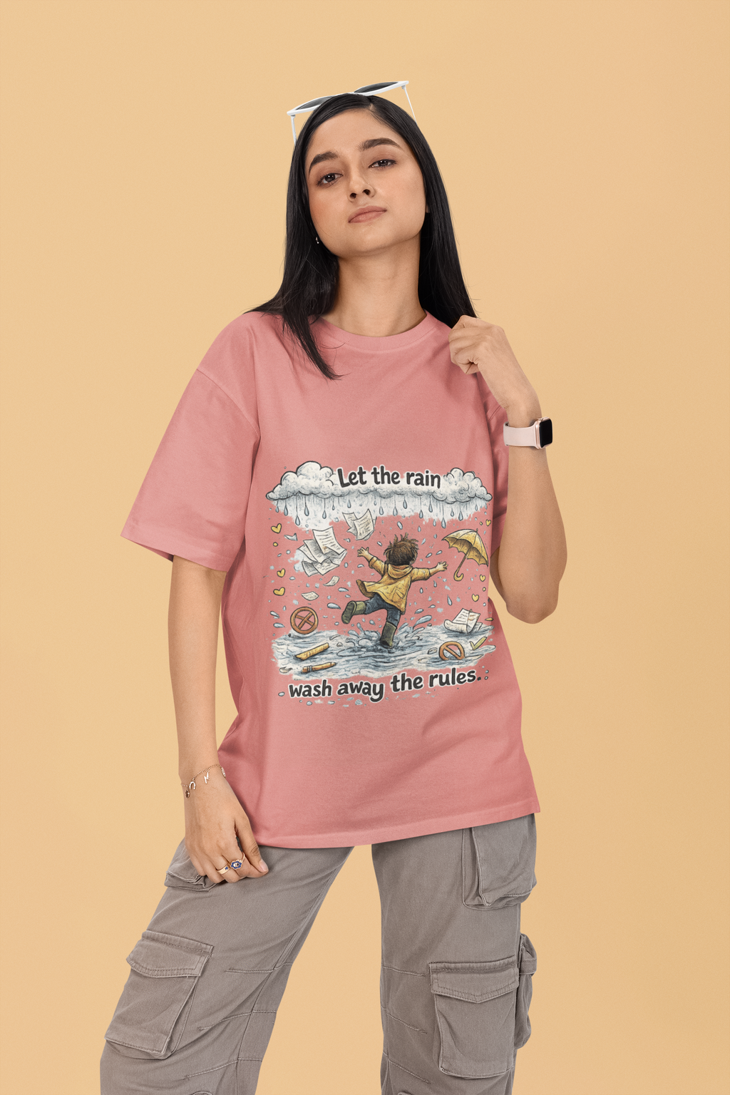Snuggle Spot Let the rain wash away the rules Mixed Shade Unisex Oversized T-Shirt