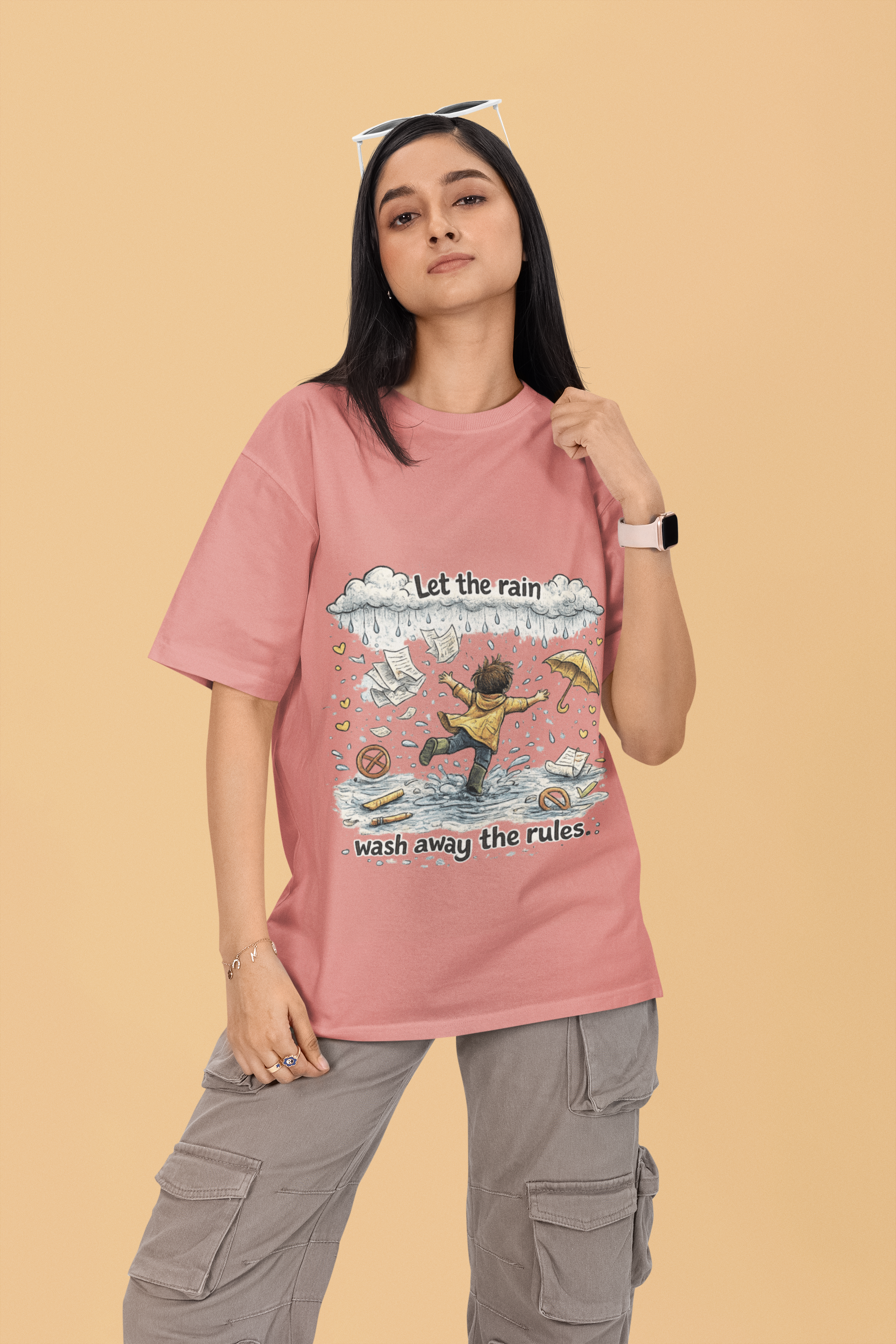 Snuggle Spot Let the rain wash away the rules Mixed Shade Unisex Oversized T-Shirt