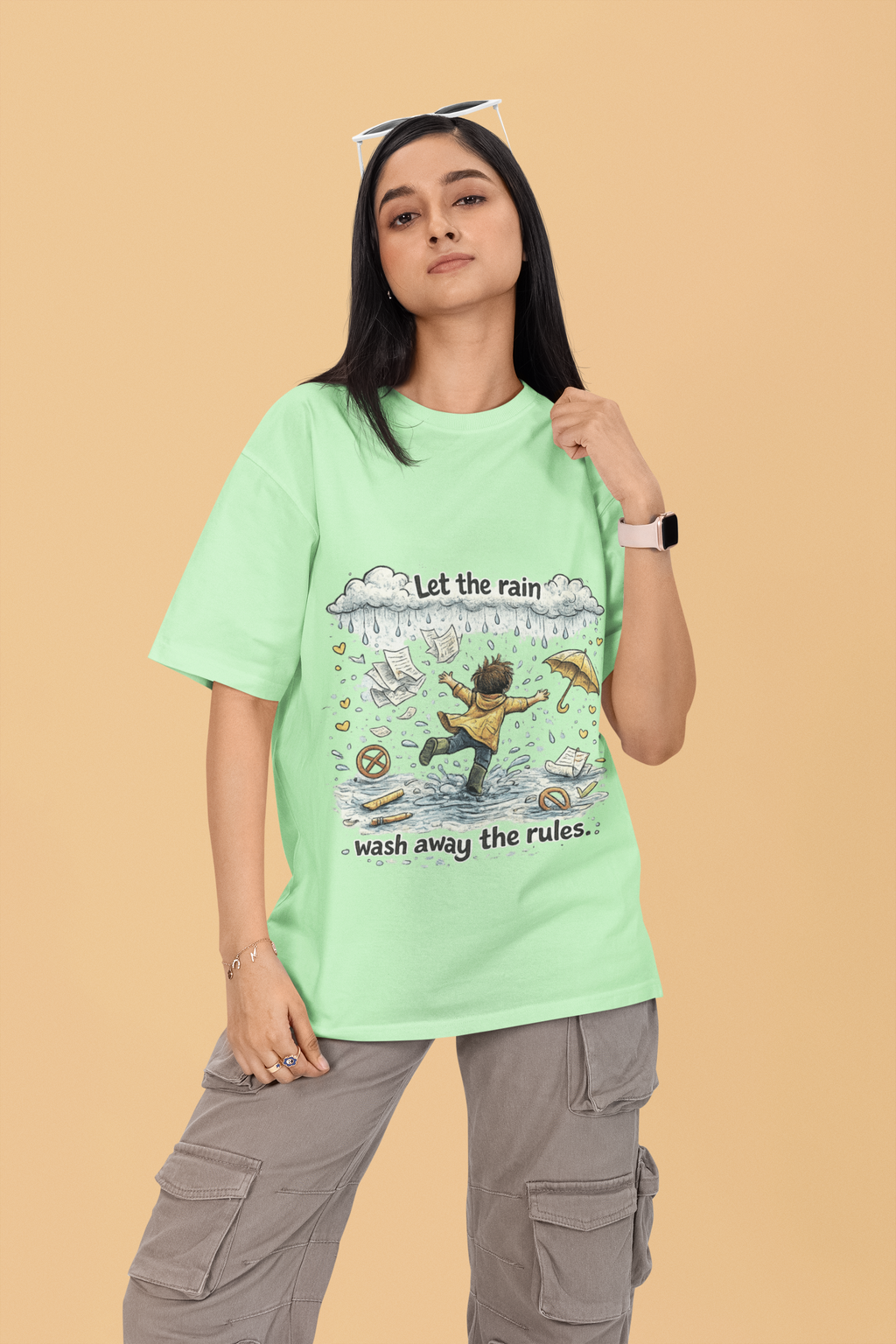 Snuggle Spot Let the rain wash away the rules Mixed Shade Unisex Oversized T-Shirt