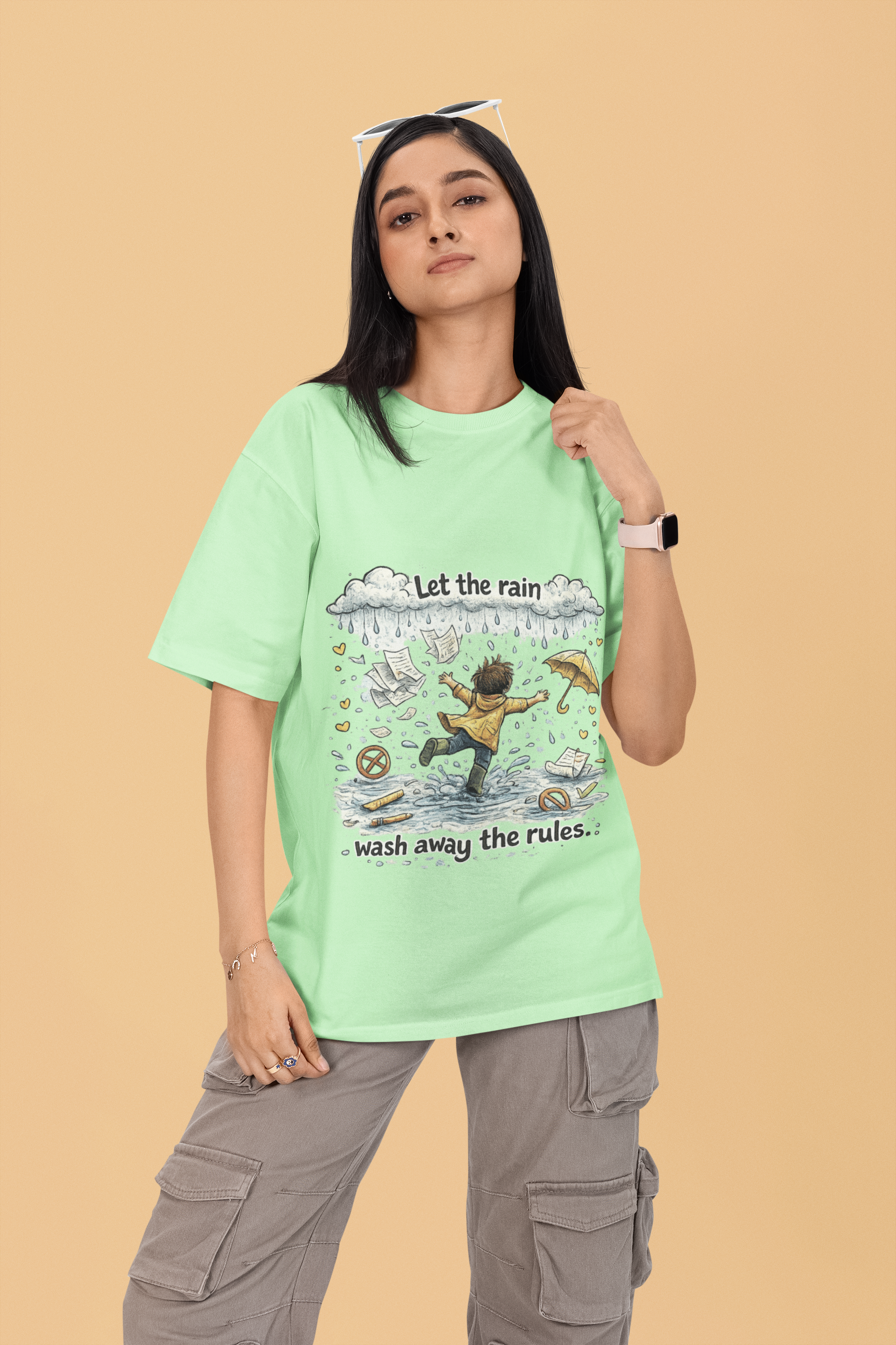 Snuggle Spot Let the rain wash away the rules Mixed Shade Unisex Oversized T-Shirt