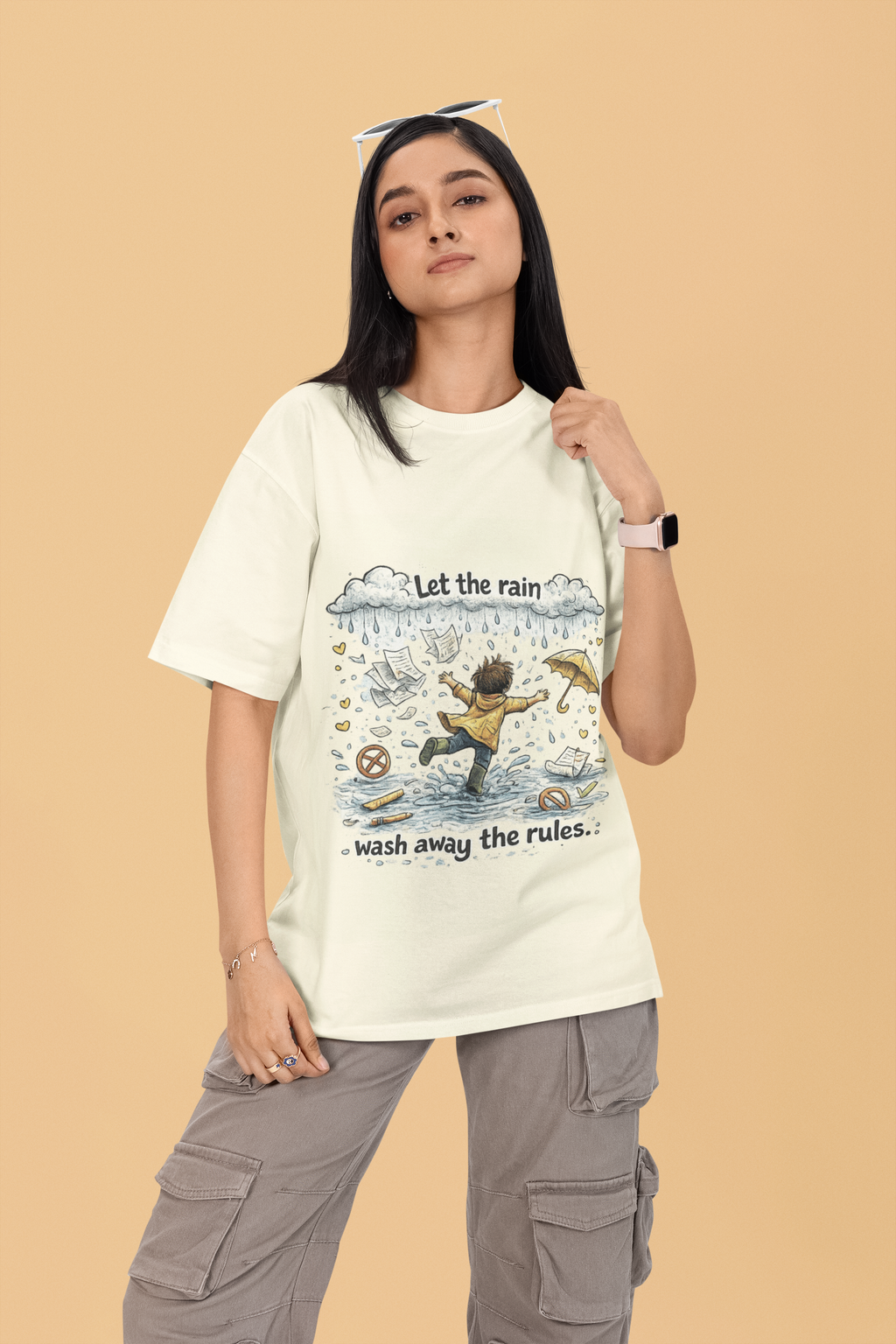 Snuggle Spot Let the rain wash away the rules Mixed Shade Unisex Oversized T-Shirt