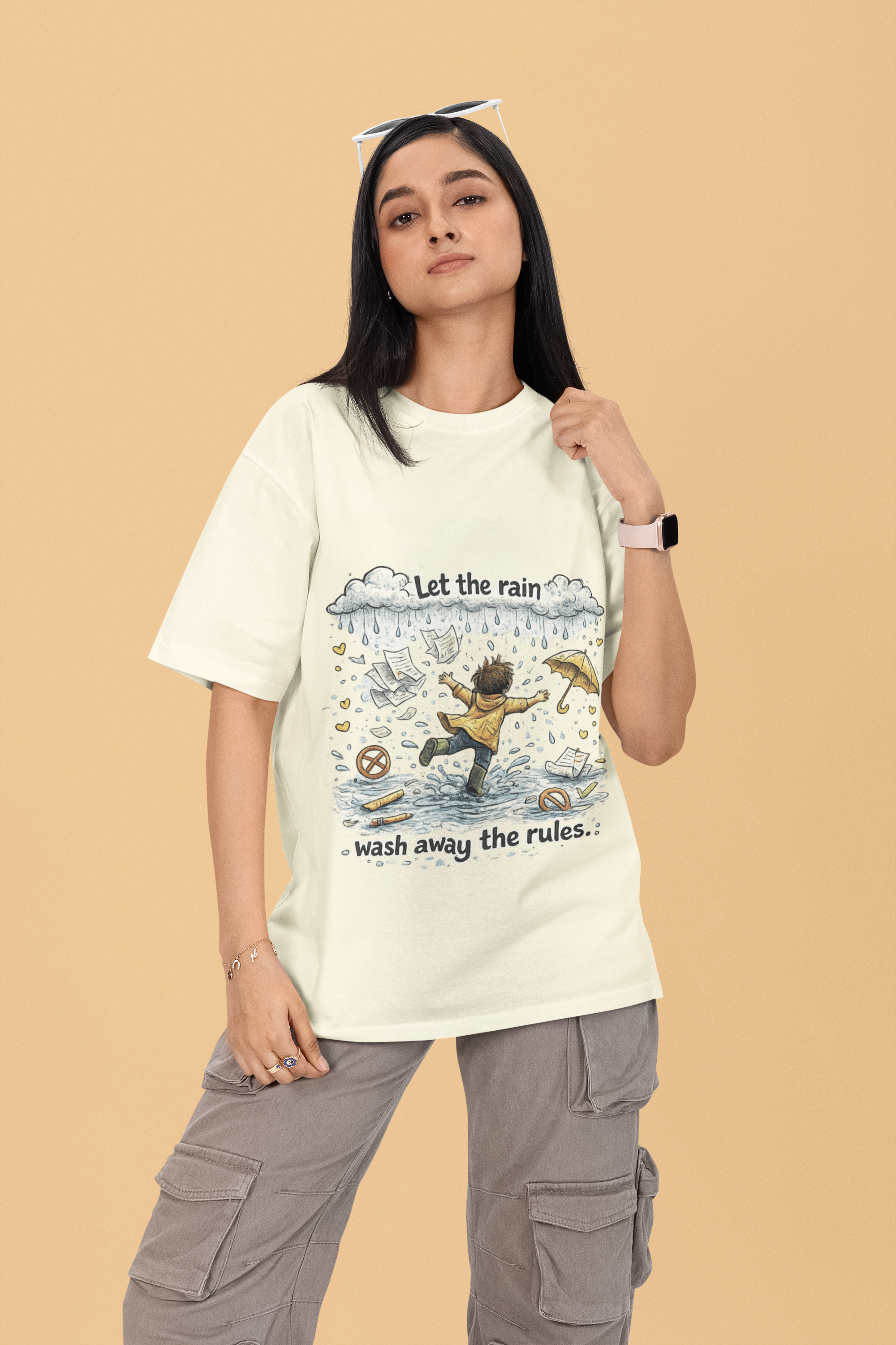 Snuggle Spot Let the rain wash away the rules Mixed Shade Unisex Oversized T-Shirt