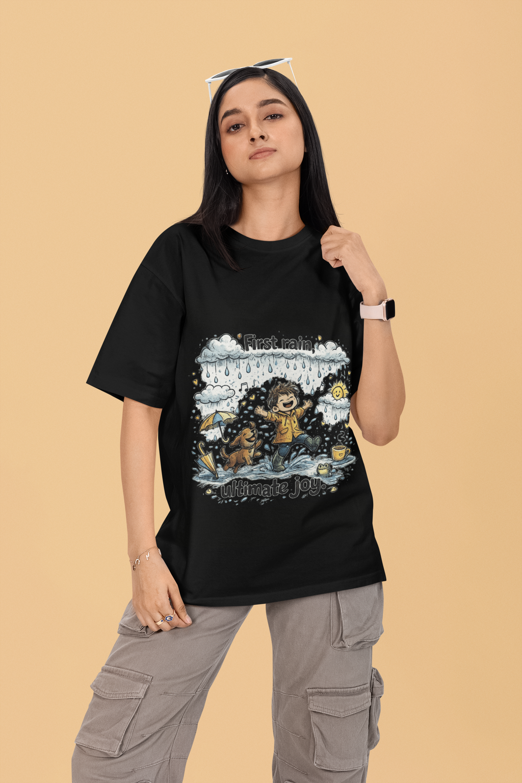 Snuggle Spot First Rain Ultimate Joy Mixed Shade Unisex Terry Oversized T-Shirt