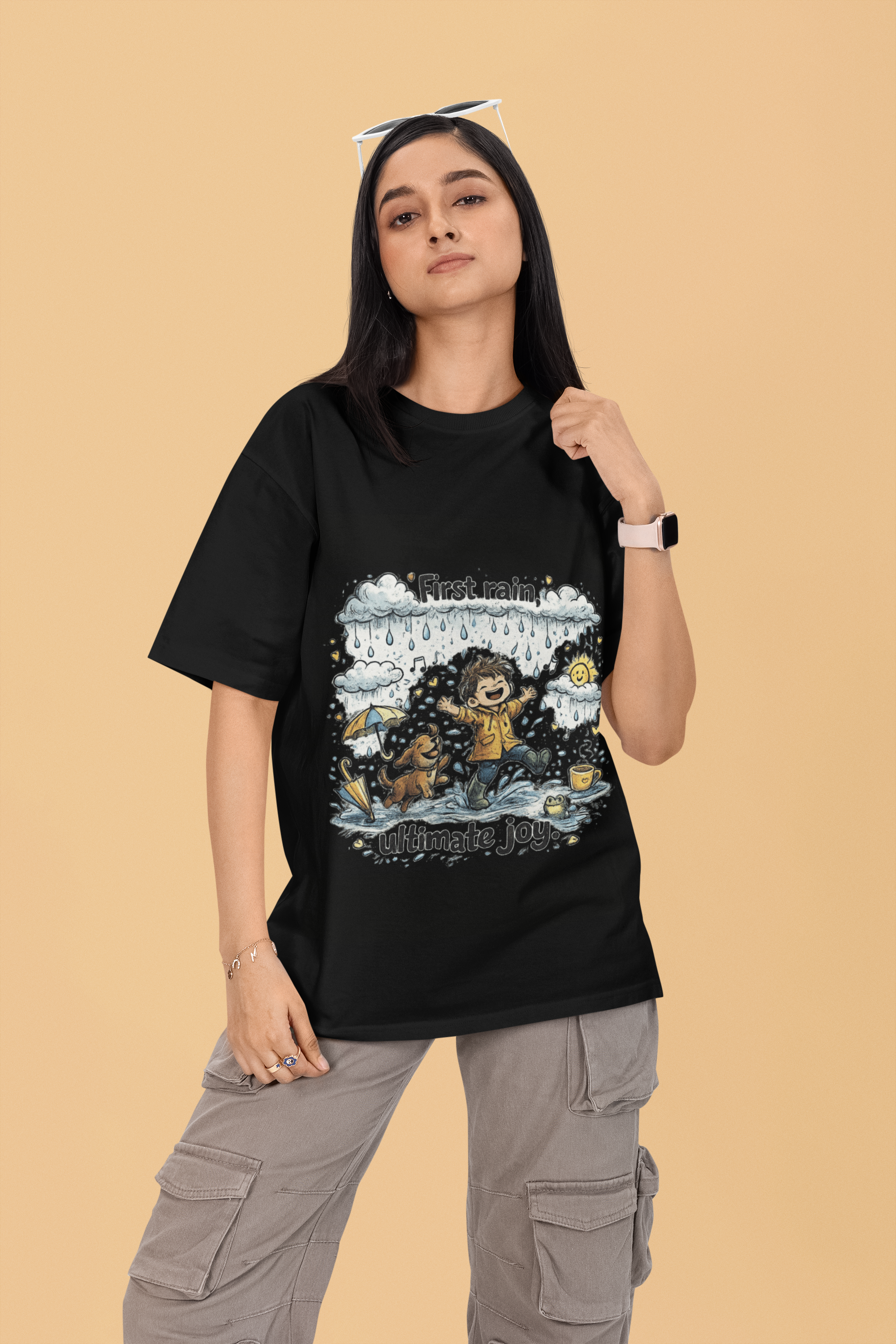 Snuggle Spot First Rain Ultimate Joy Mixed Shade Unisex Terry Oversized T-Shirt
