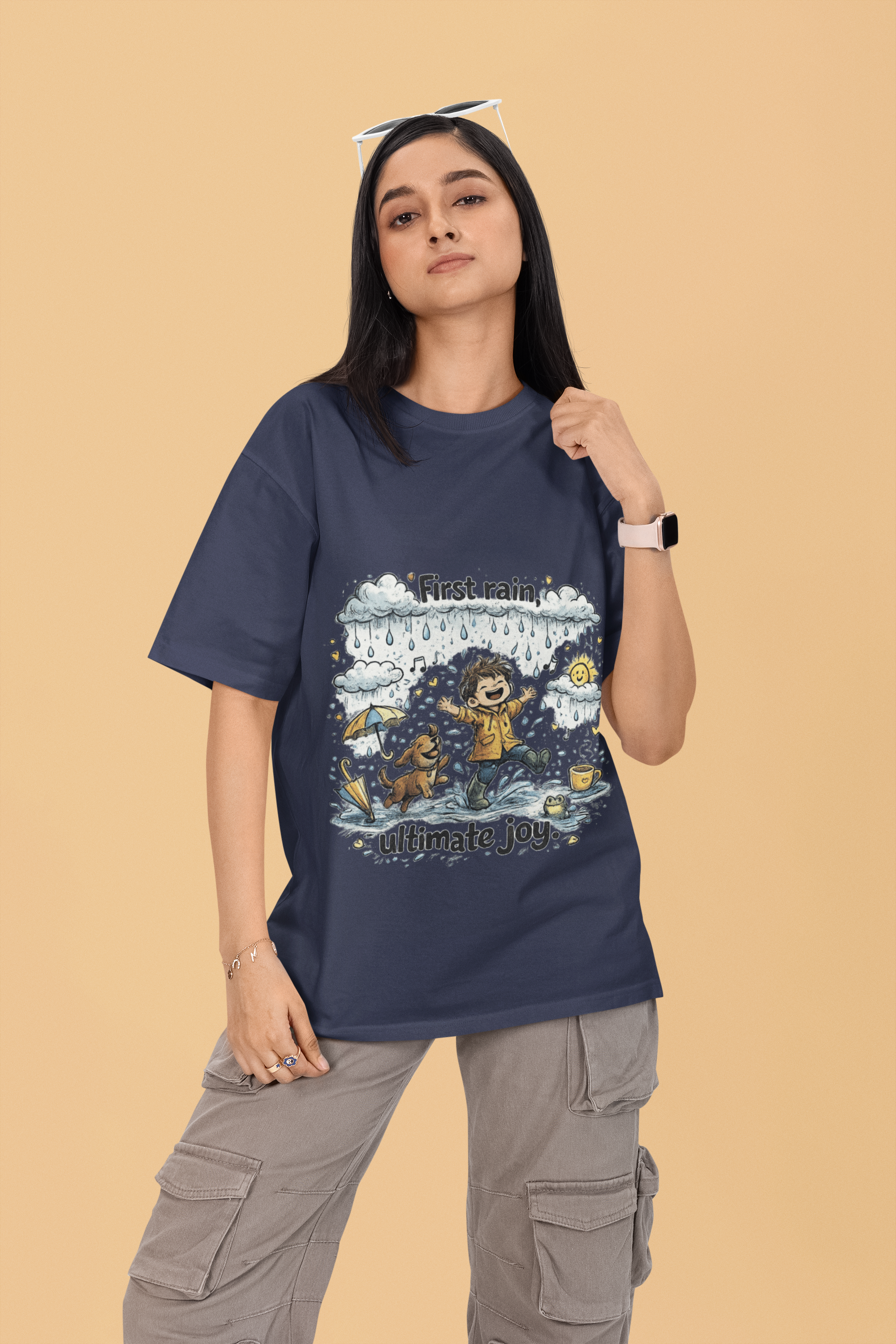 Snuggle Spot First Rain Ultimate Joy Mixed Shade Unisex Terry Oversized T-Shirt