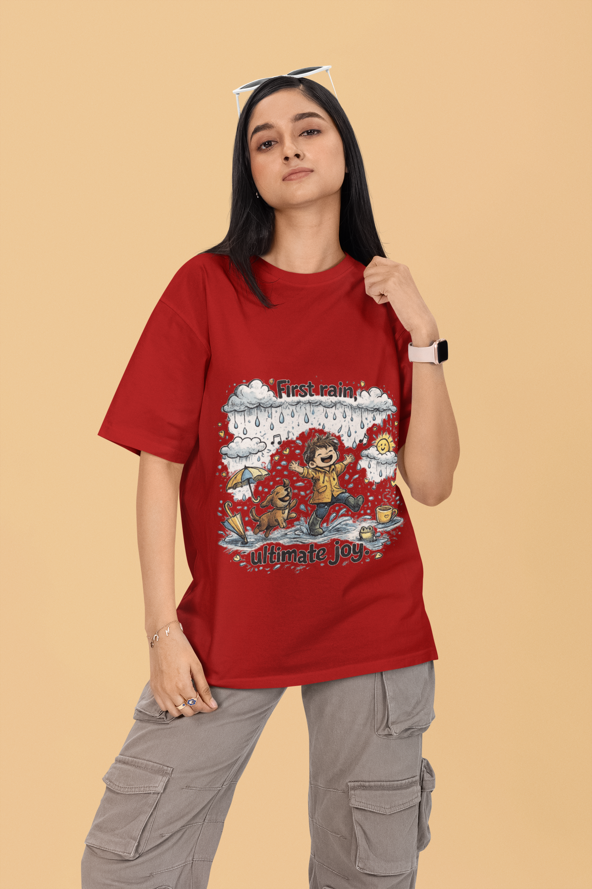 Snuggle Spot First Rain Ultimate Joy Mixed Shade Unisex Terry Oversized T-Shirt