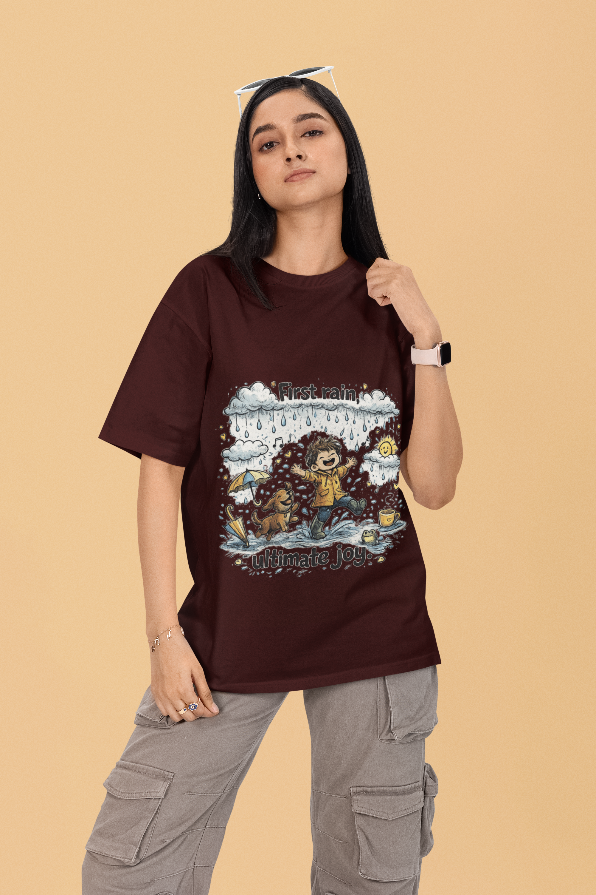 Snuggle Spot First Rain Ultimate Joy Mixed Shade Unisex Terry Oversized T-Shirt