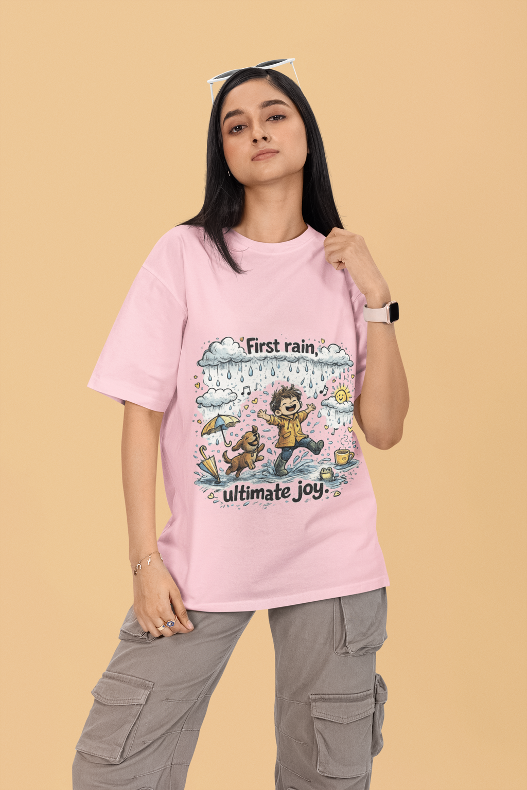 Snuggle Spot First Rain Ultimate Joy Mixed Shade Unisex Terry Oversized T-Shirt
