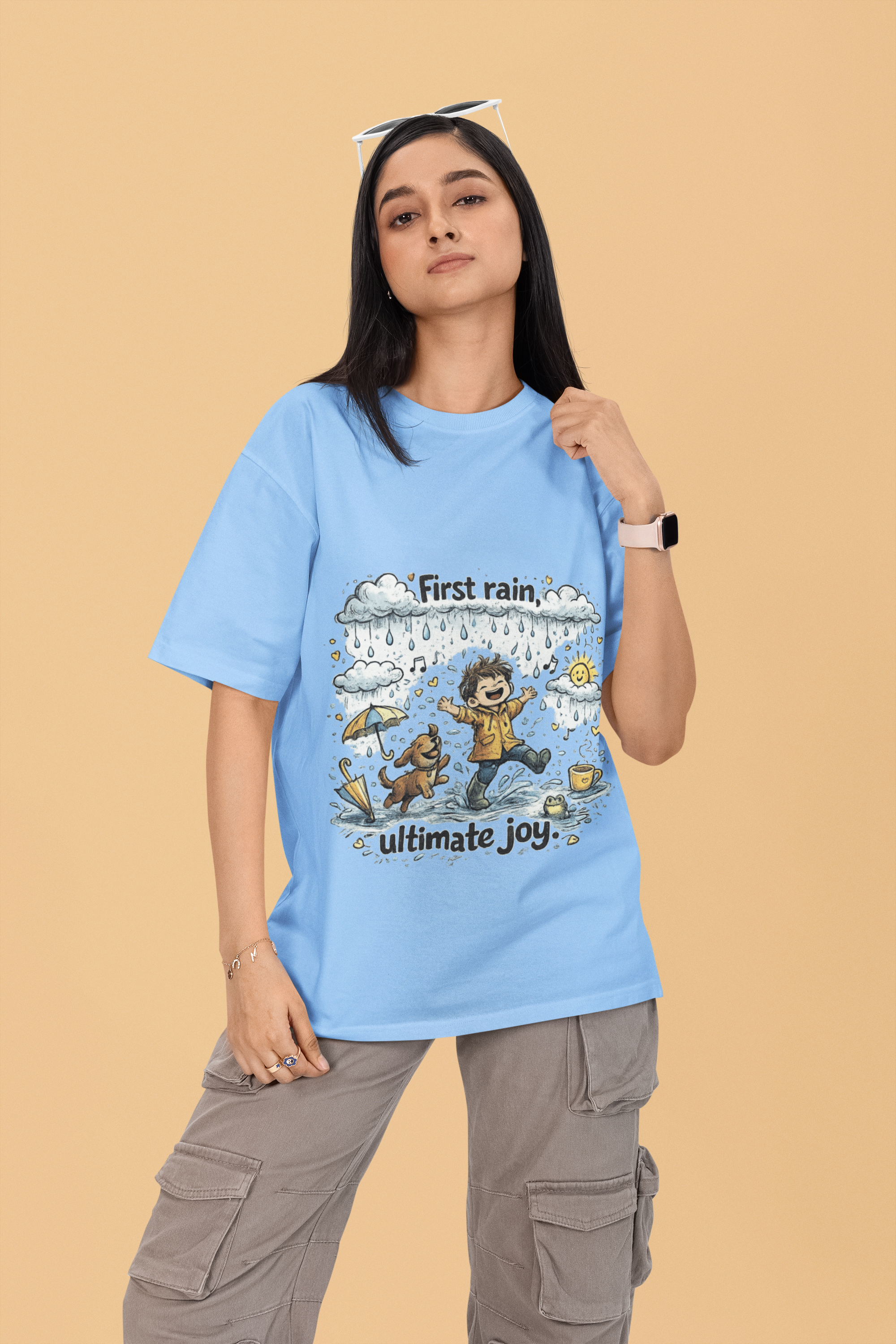 Snuggle Spot First Rain Ultimate Joy Mixed Shade Unisex Terry Oversized T-Shirt