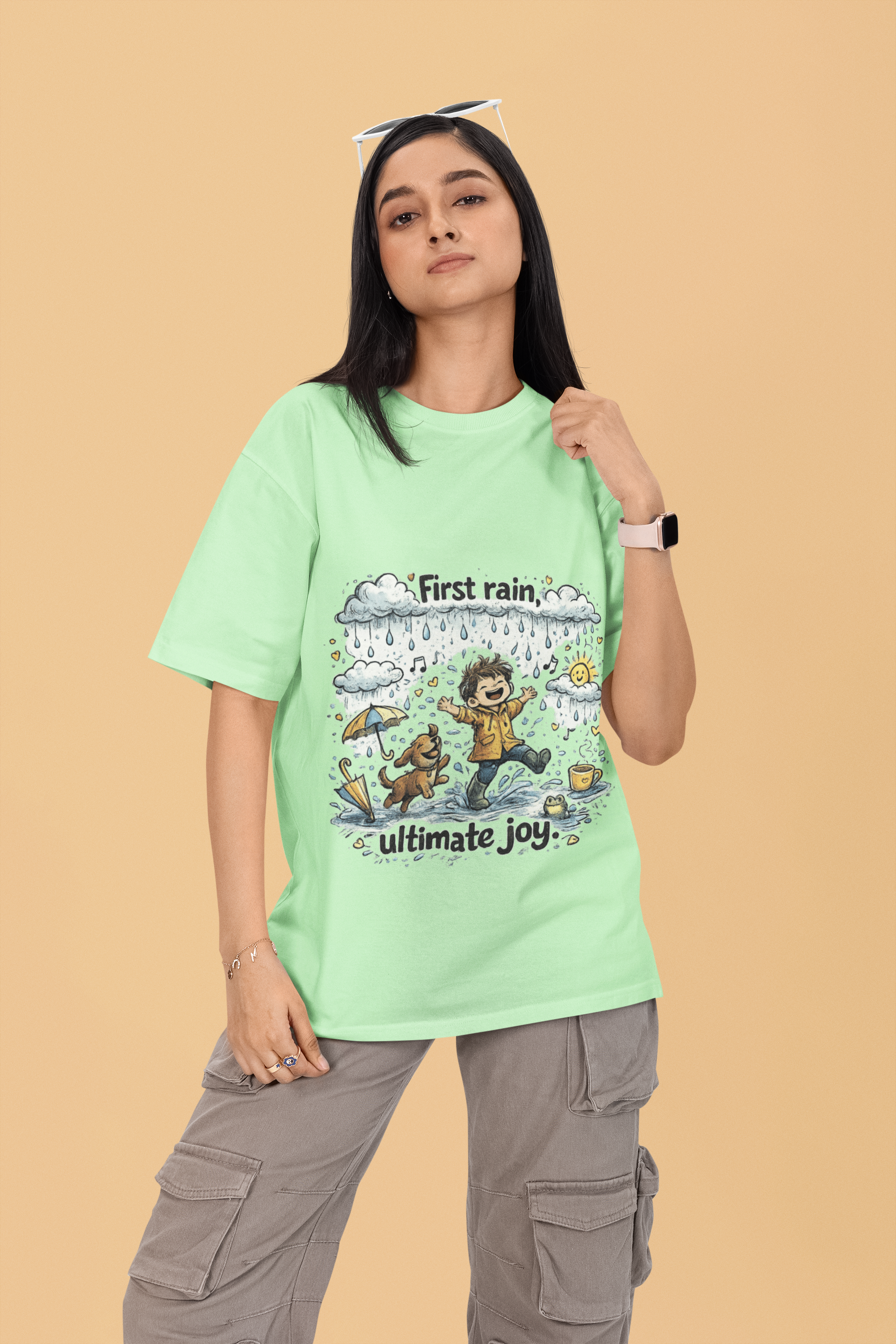 Snuggle Spot First Rain Ultimate Joy Mixed Shade Unisex Terry Oversized T-Shirt