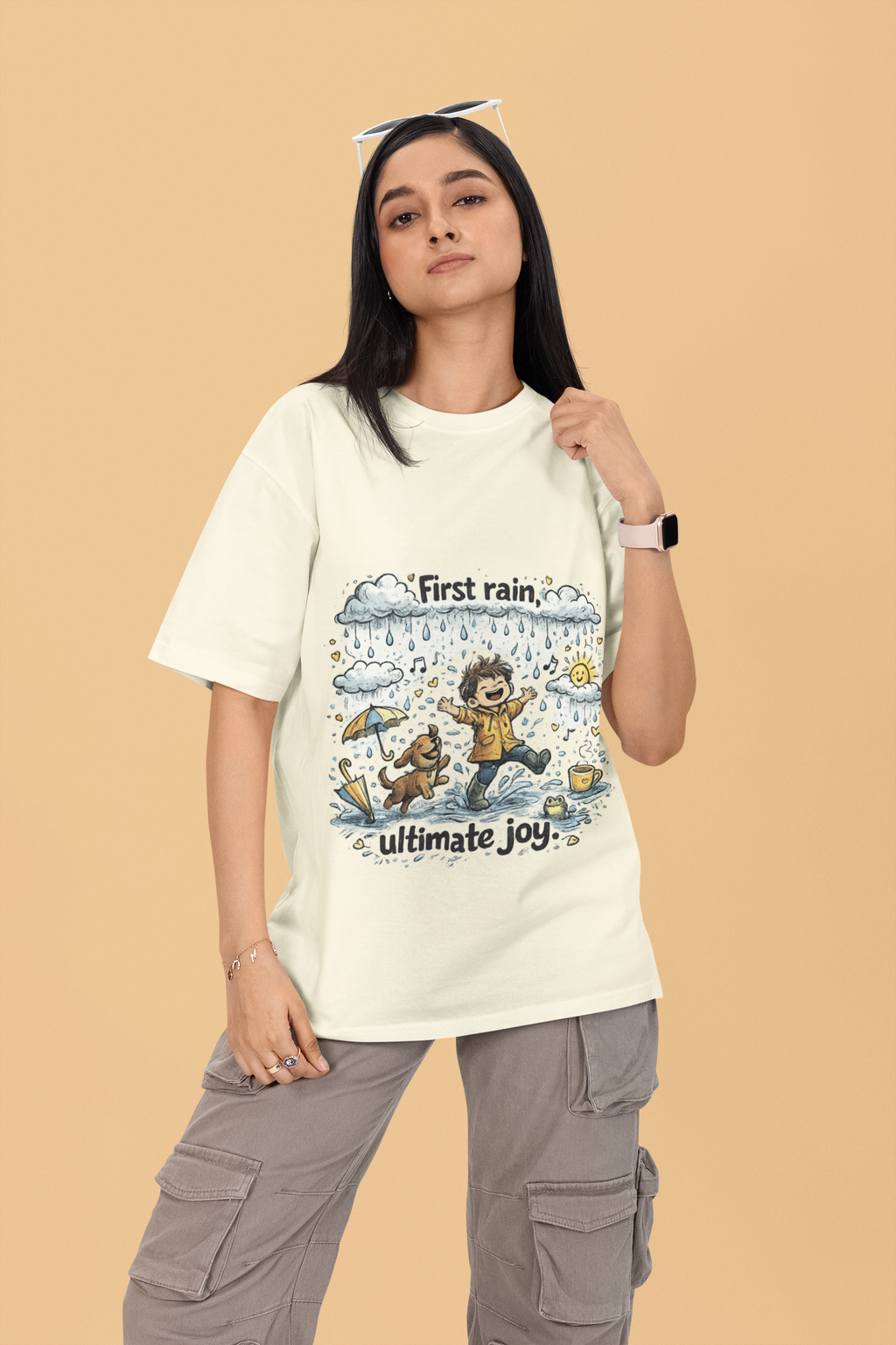 Snuggle Spot First Rain Ultimate Joy Mixed Shade Unisex Terry Oversized T-Shirt