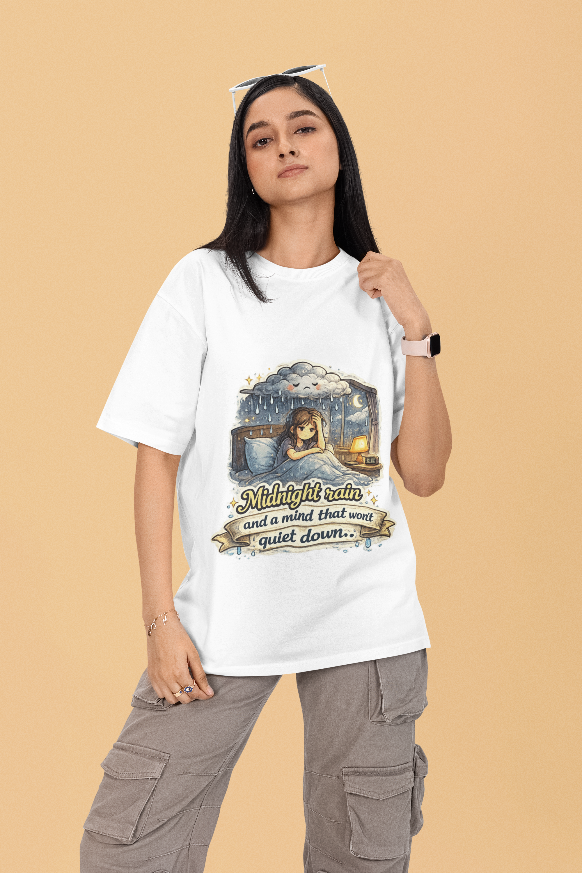 Snuggle Spot Midnight Rain and a mind that wont quite down Mixed Shade Unisex Oversized T-shirt