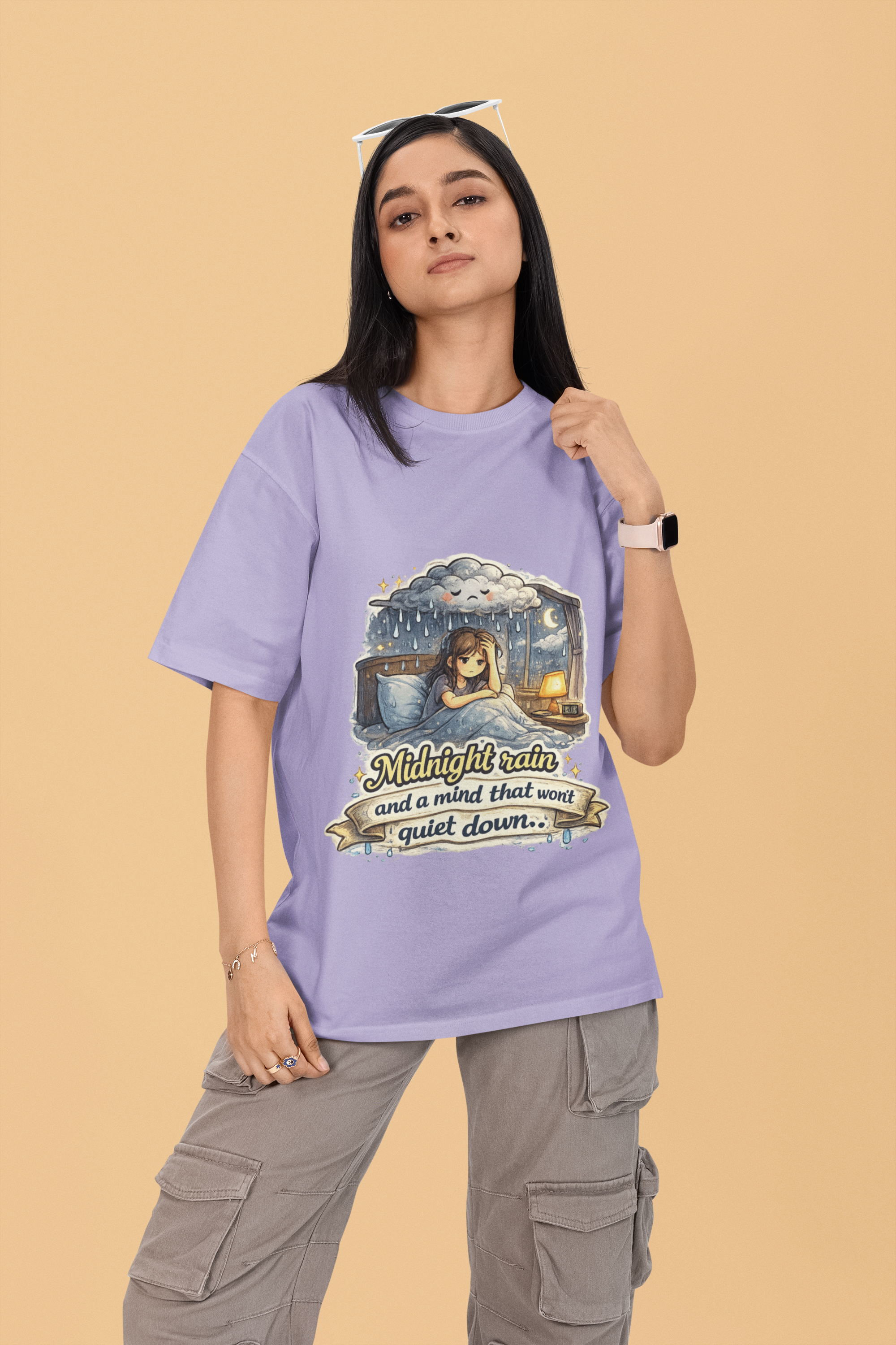 Snuggle Spot Midnight Rain and a mind that wont quite down Mixed Shade Unisex Oversized T-shirt