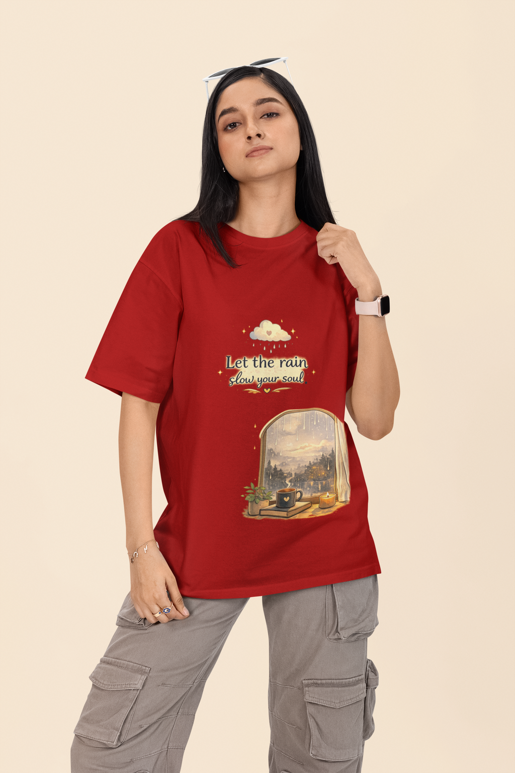 Snuggle Spot Let the rain Slow Your Soul Darker Shade Unisex Oversized T-Shirt