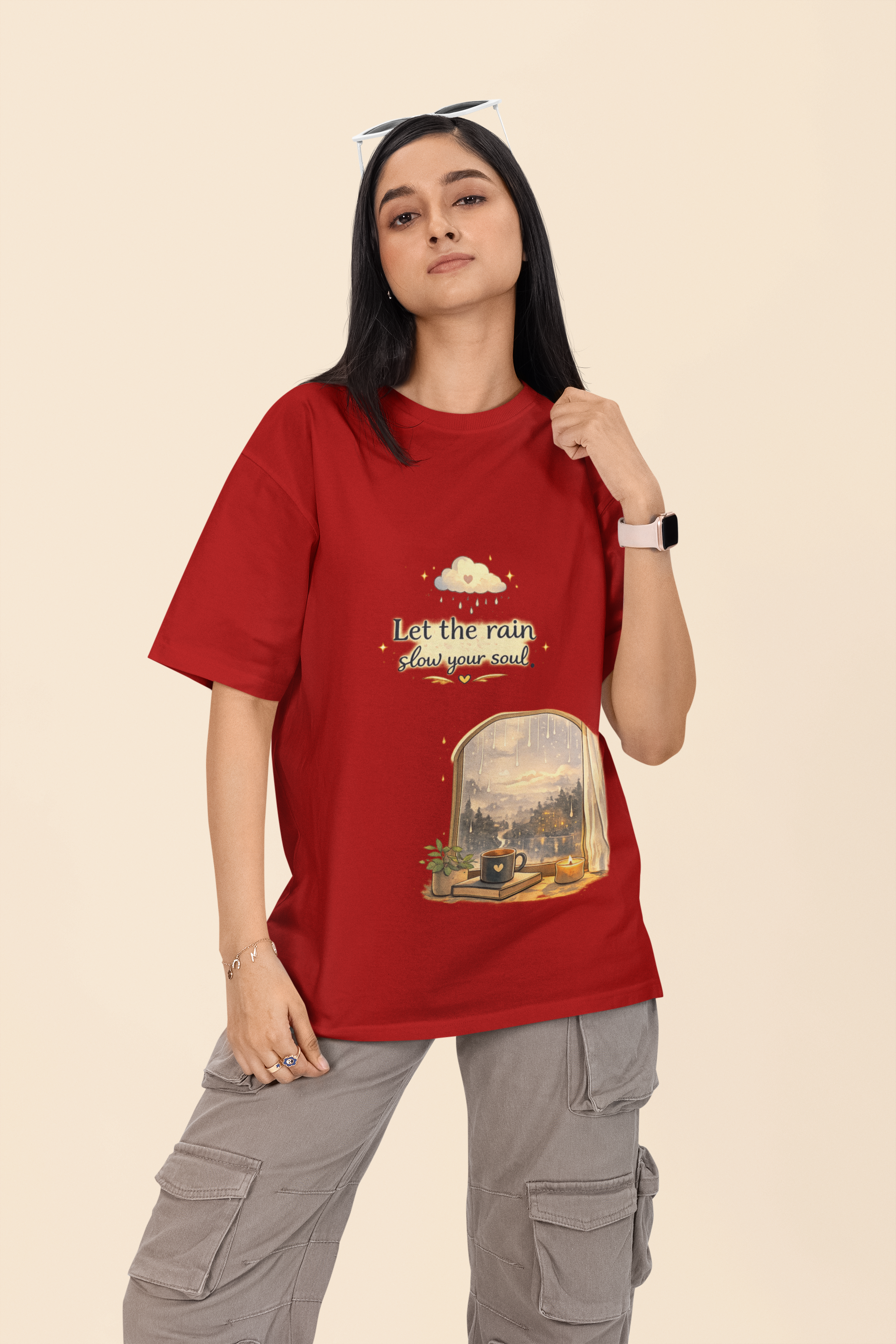 Snuggle Spot Let the rain Slow Your Soul Darker Shade Unisex Oversized T-Shirt