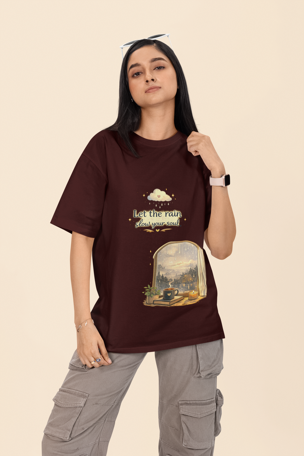 Snuggle Spot Let the rain Slow Your Soul Darker Shade Unisex Oversized T-Shirt