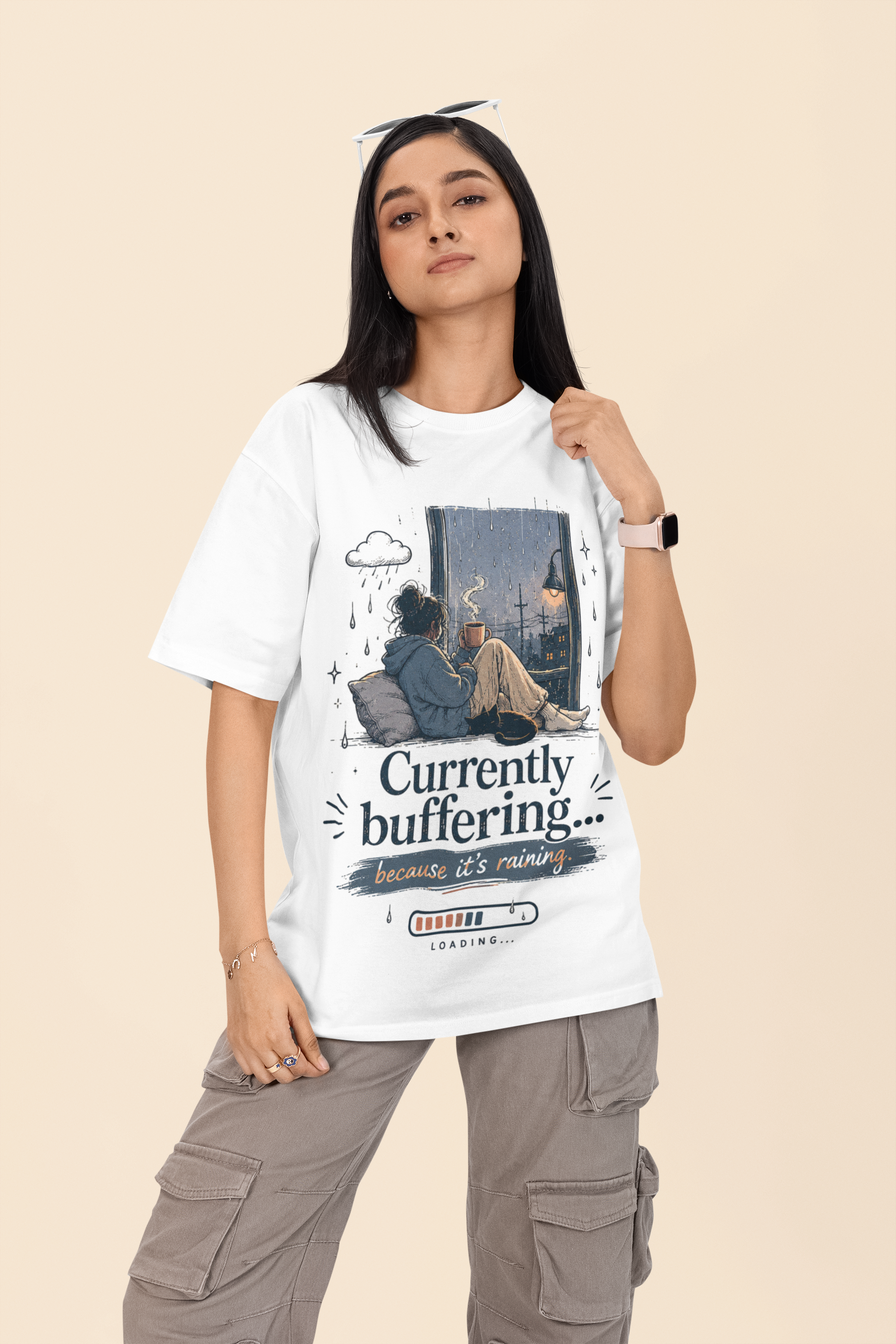 Snuggle Spot Currently Buffering Because its Raining Lighter Shade Unisex Oversized T-Shirt