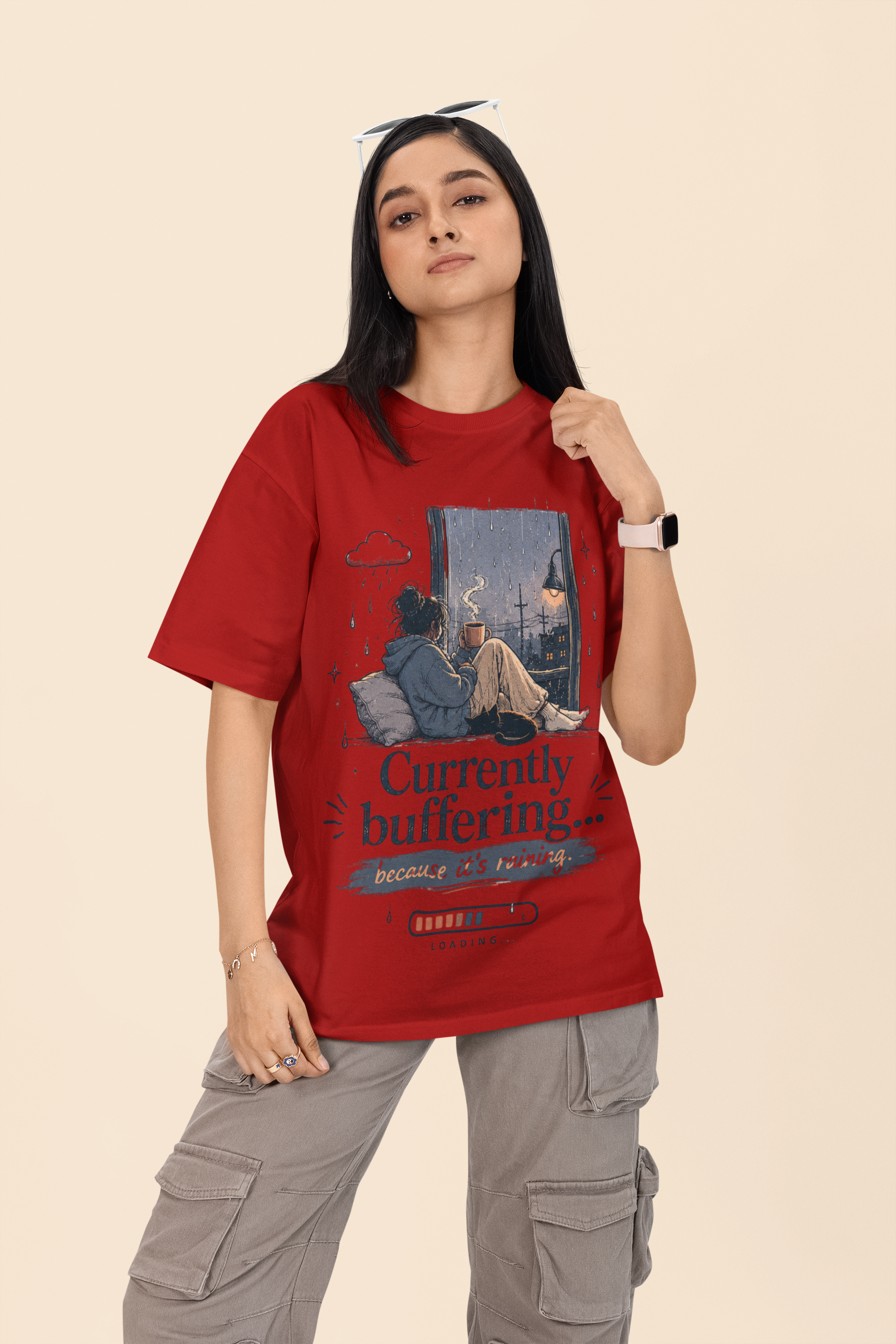 Snuggle Spot Currently Buffering Because its Raining Lighter Shade Unisex Oversized T-Shirt