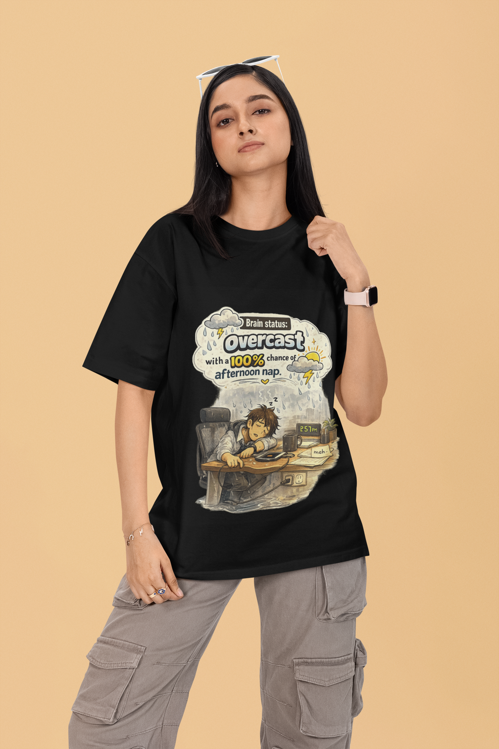 Snuggle Spot Brain Status: Overcast Mixed Shade Unisex Terry Oversized T-Shirt